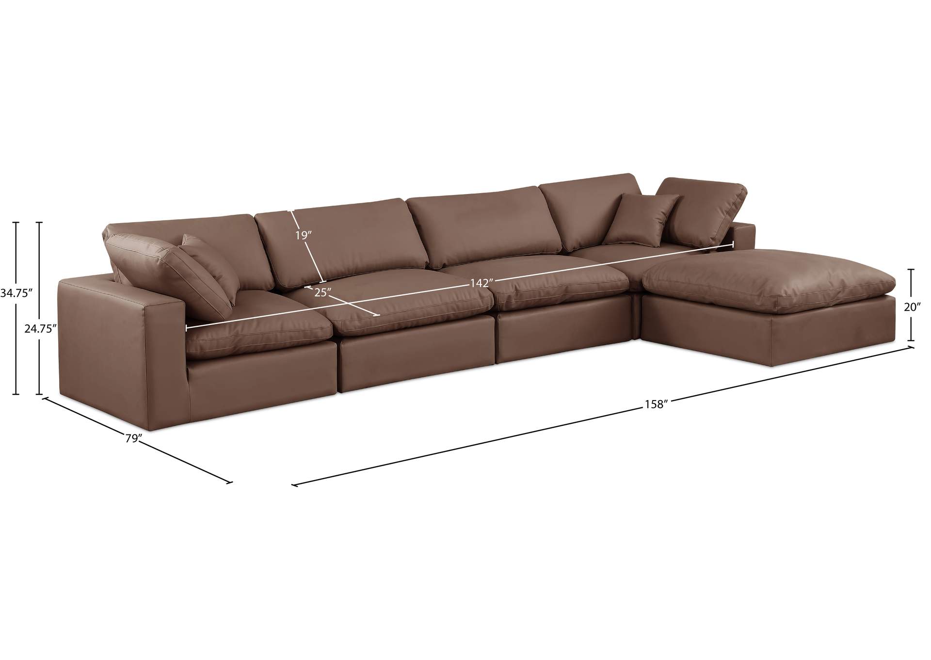 Comfy Brown Vegan Leather Modular Sectional