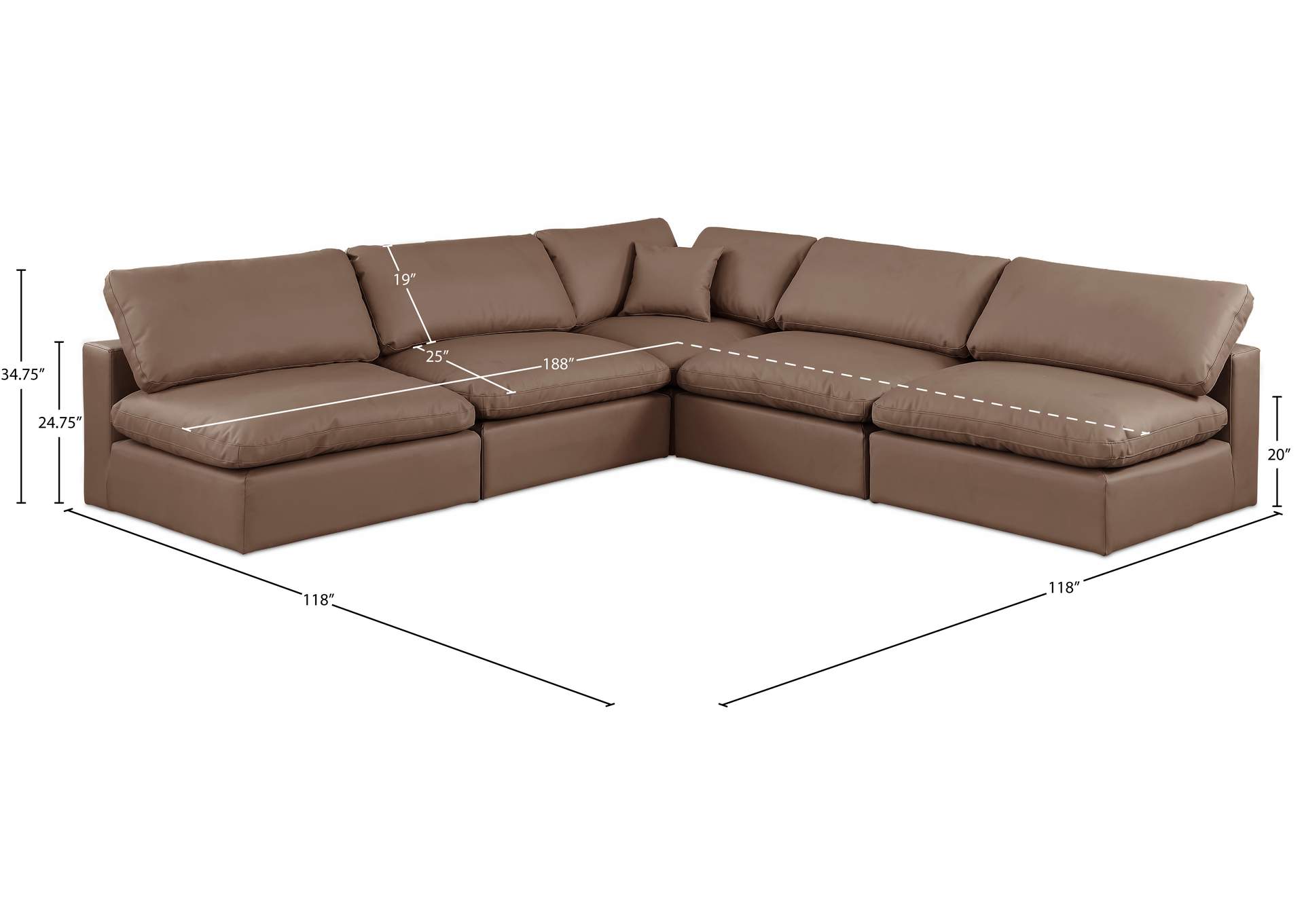 Comfy Brown Vegan Leather Modular Sectional