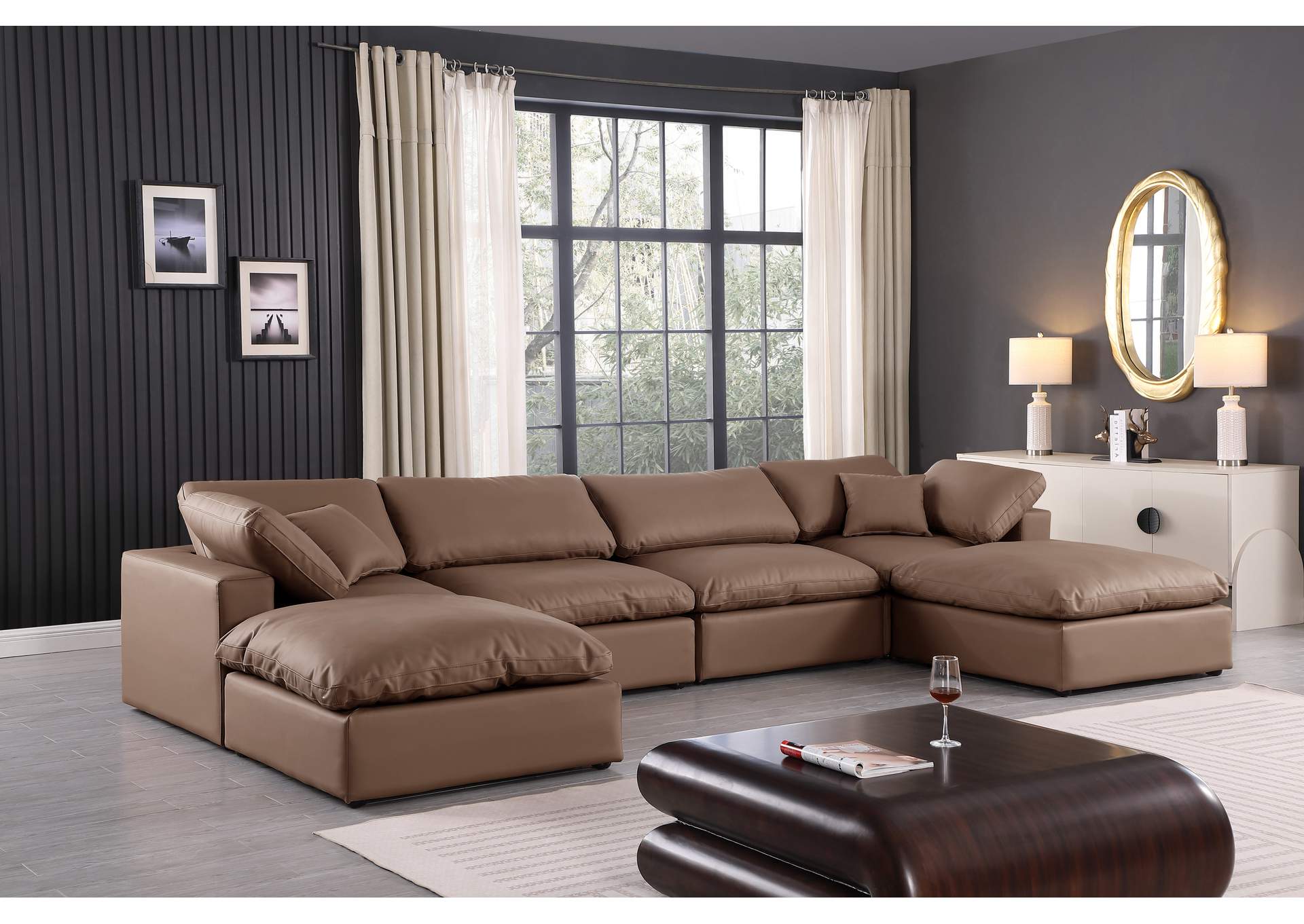 Comfy Brown Vegan Leather Modular Sectional