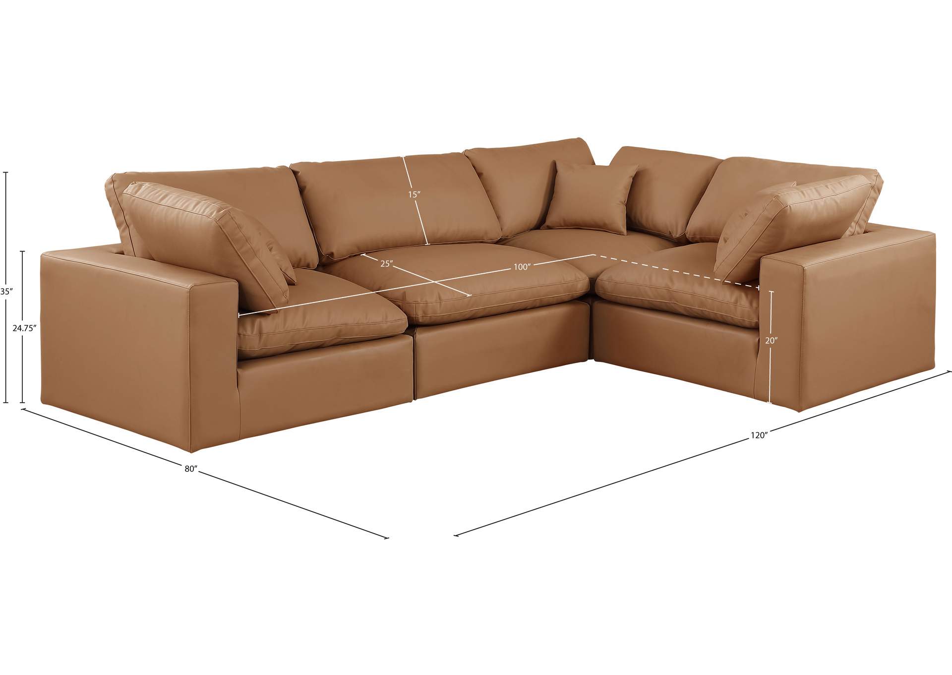 Comfy Cognac Vegan Leather Modular Sectional image 11