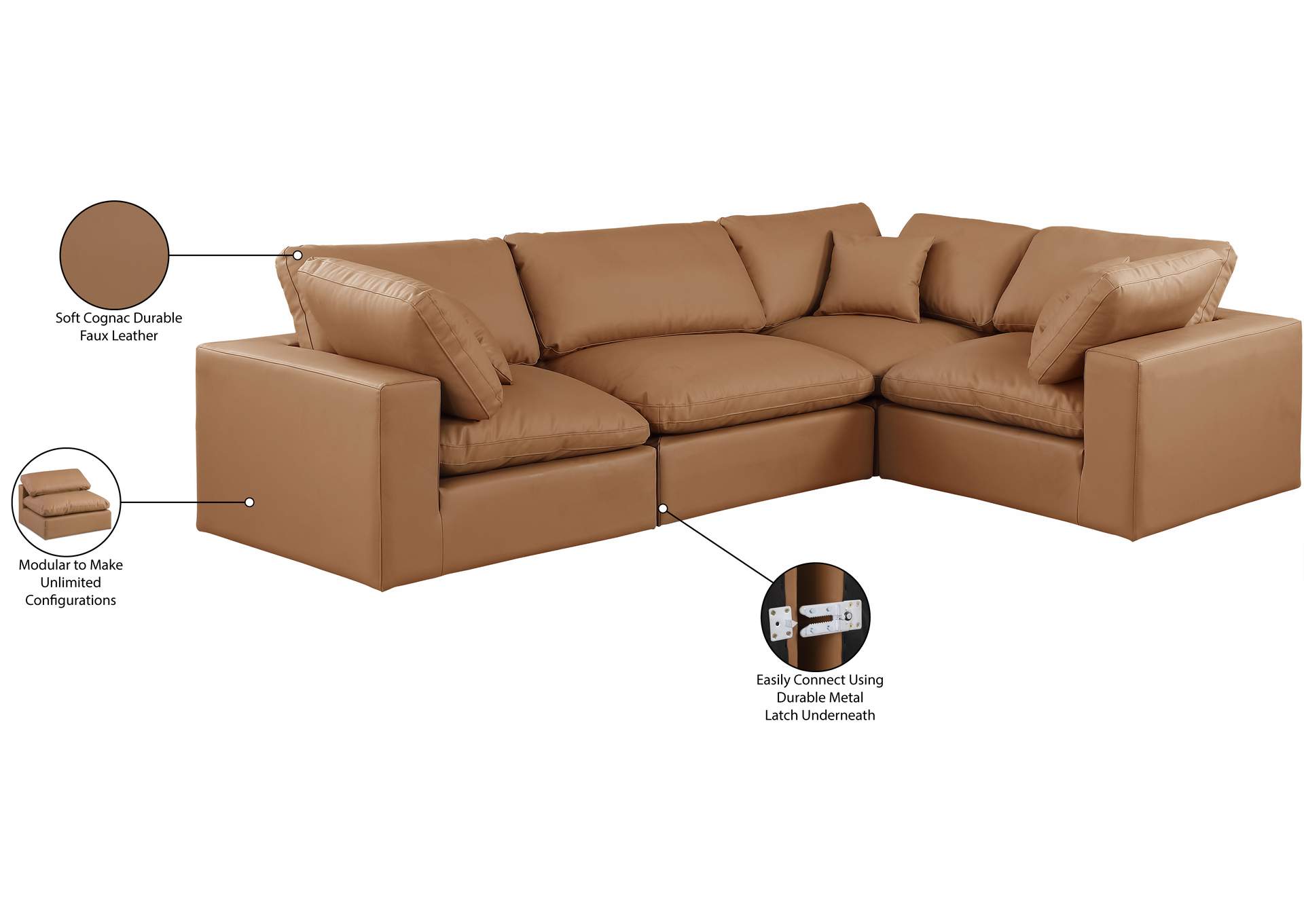 Comfy Cognac Vegan Leather Modular Sectional image 12