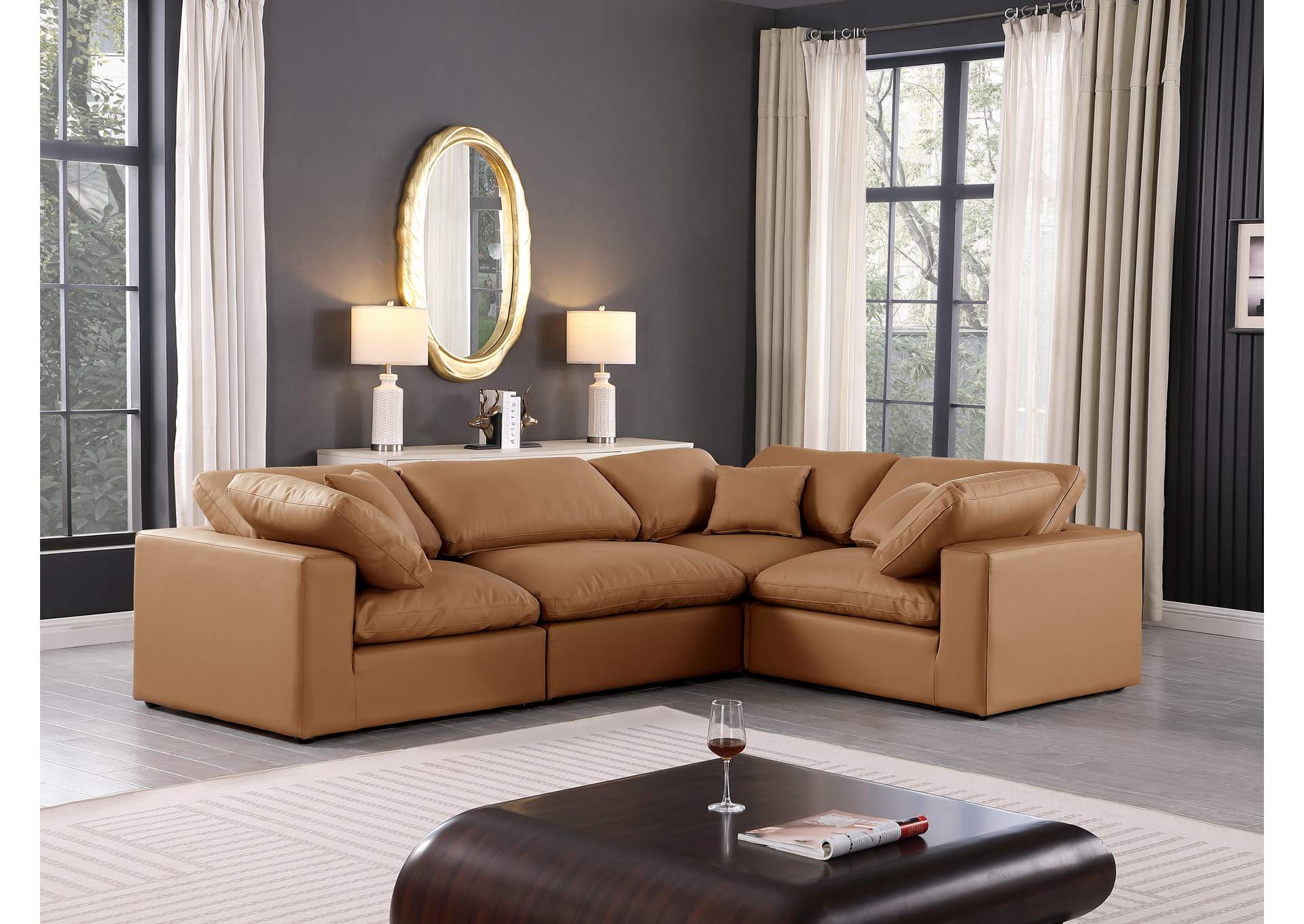 Comfy Cognac Vegan Leather Modular Sectional image 3