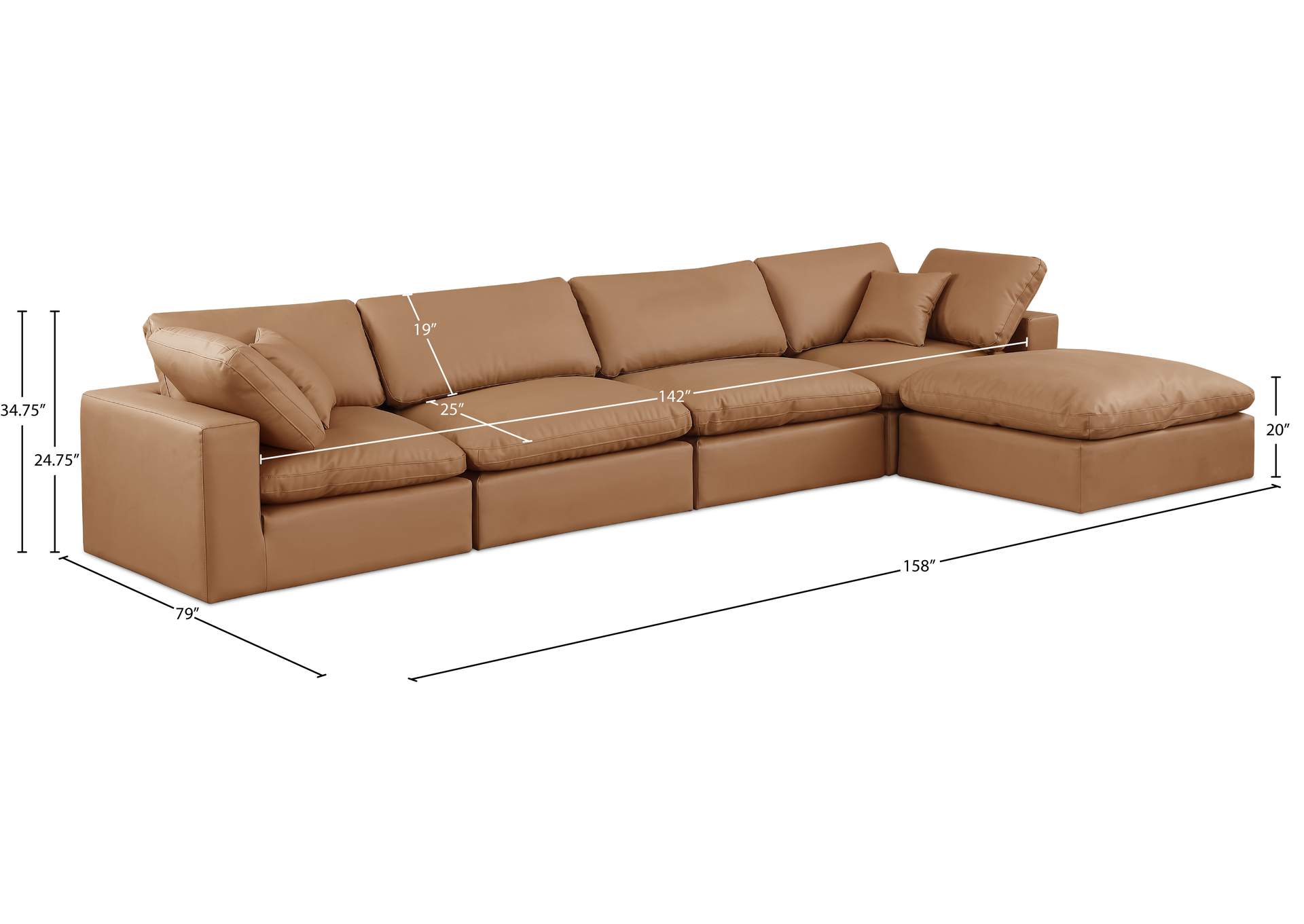 Comfy Cognac Vegan Leather Modular Sectional