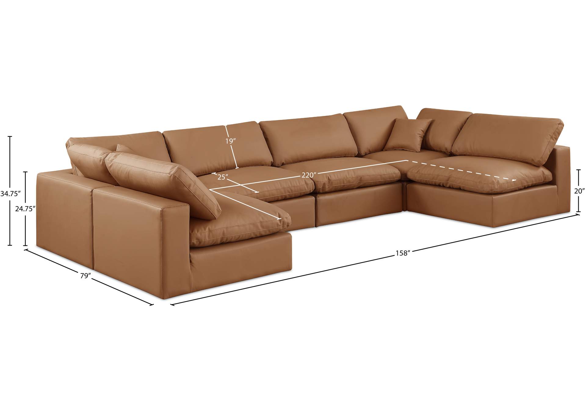 Comfy Cognac Vegan Leather Modular Sectional