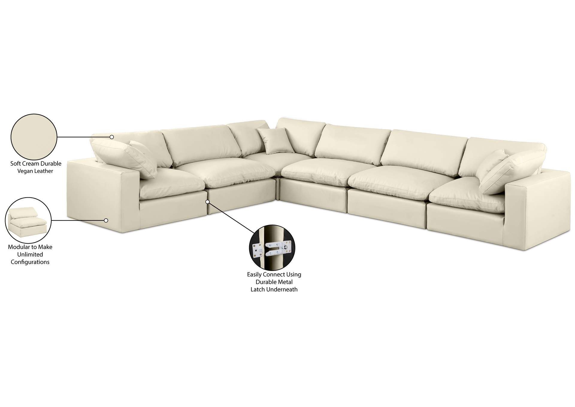 Comfy Cream Vegan Leather Modular Sectional