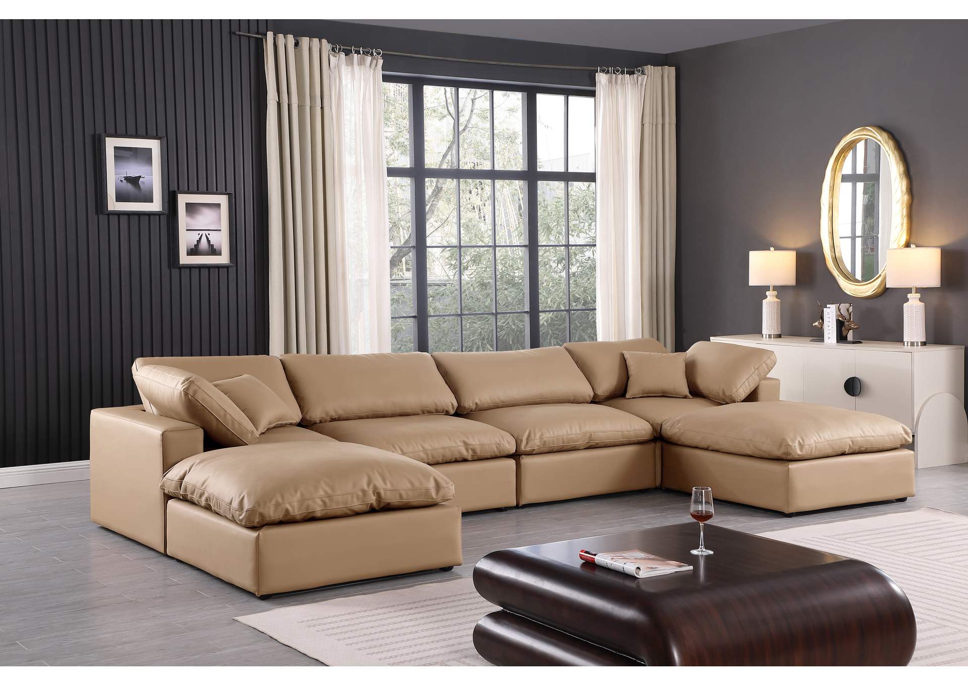 Comfy Tan Vegan Leather Modular Sectional