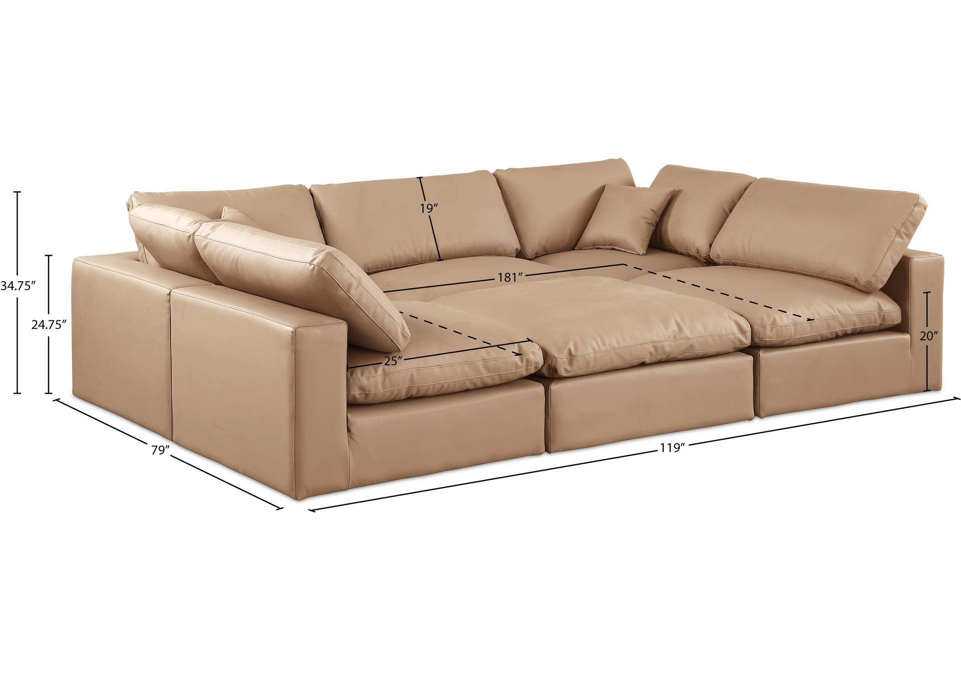 Comfy Tan Vegan Leather Modular Sectional