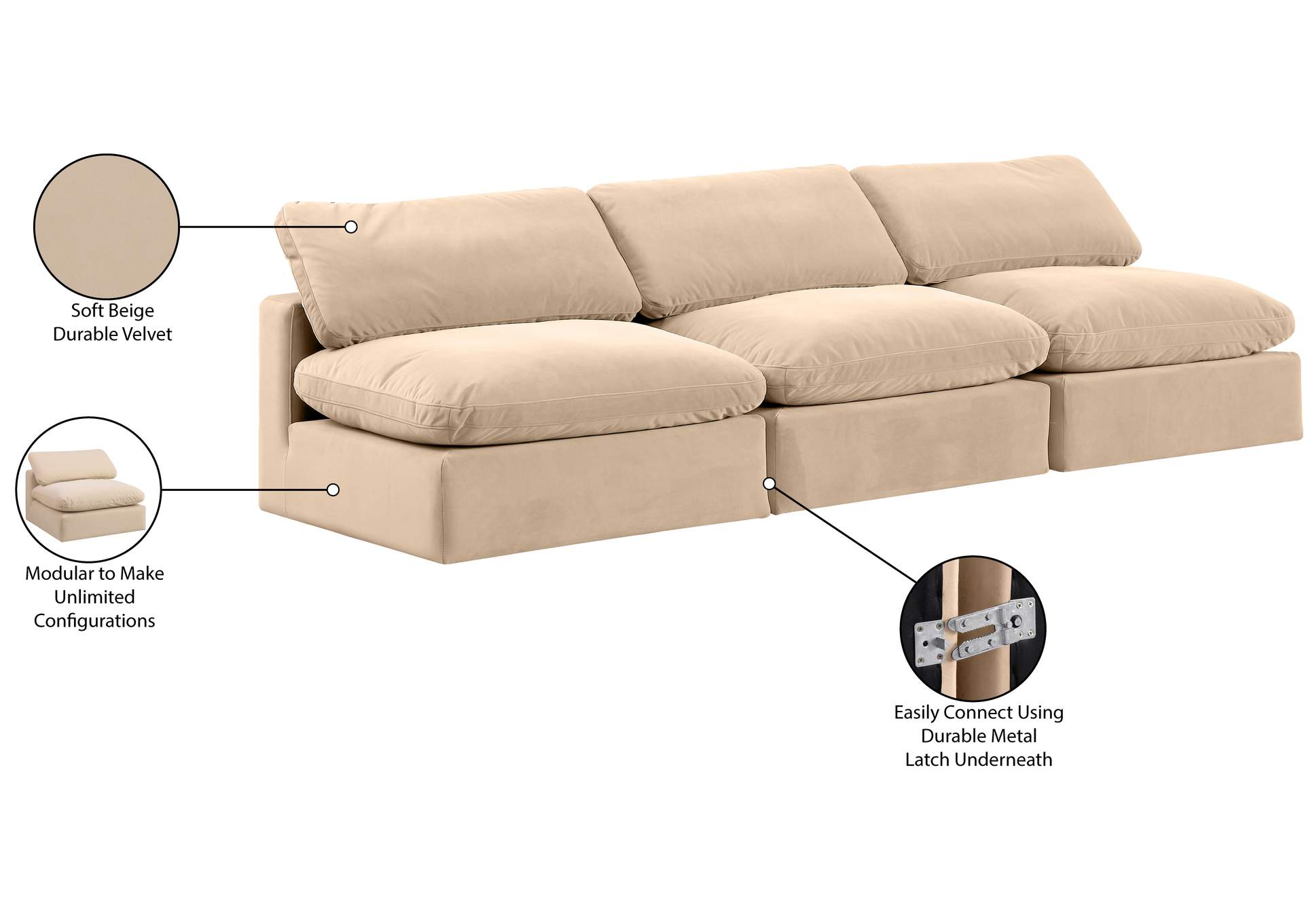 Comfy Beige Velvet Modular Sofa
