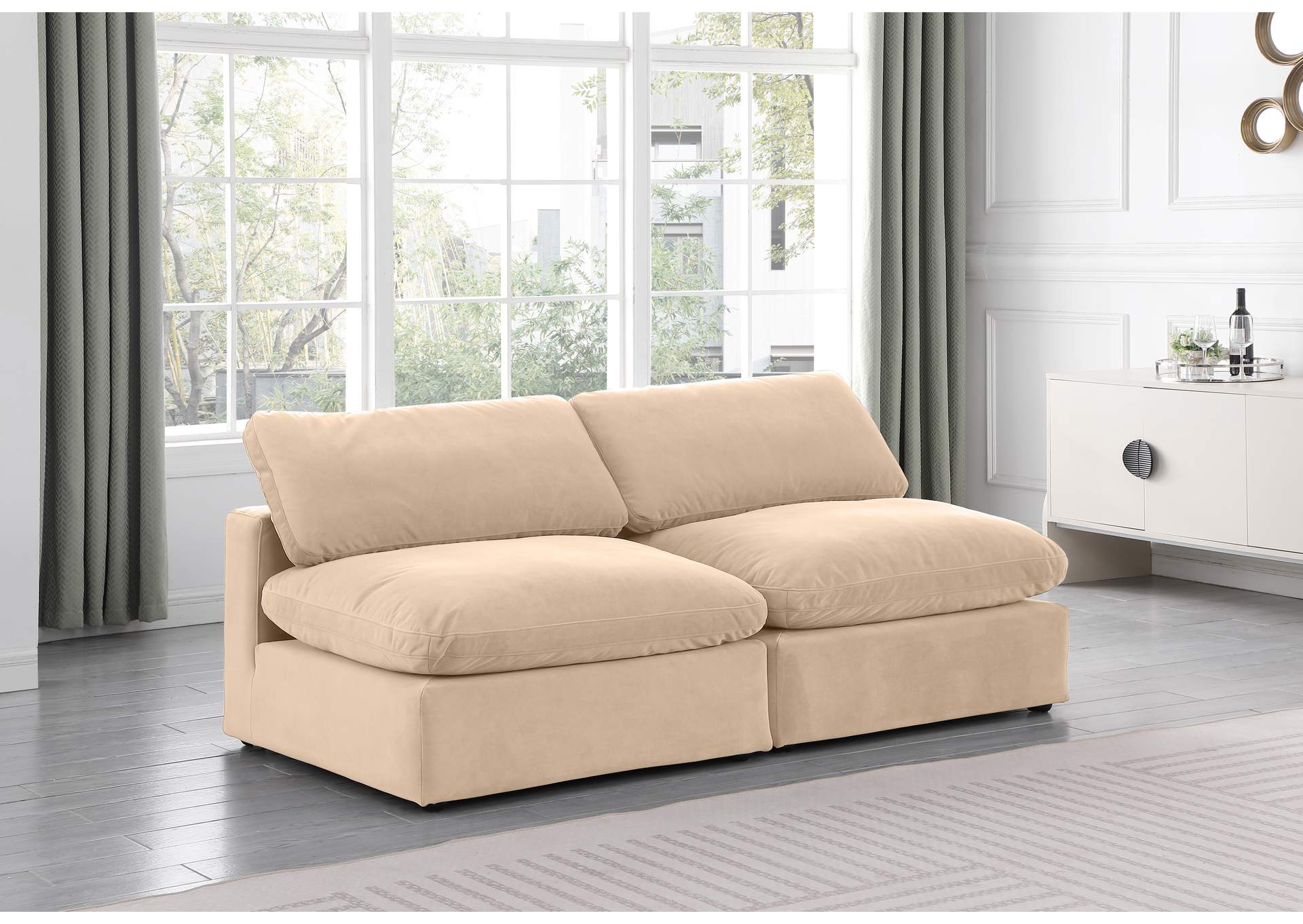 Comfy Beige Velvet Modular Sofa