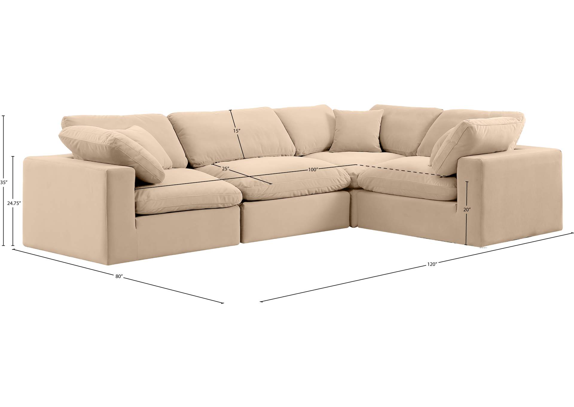 Comfy Beige Velvet Modular Sectional image 11