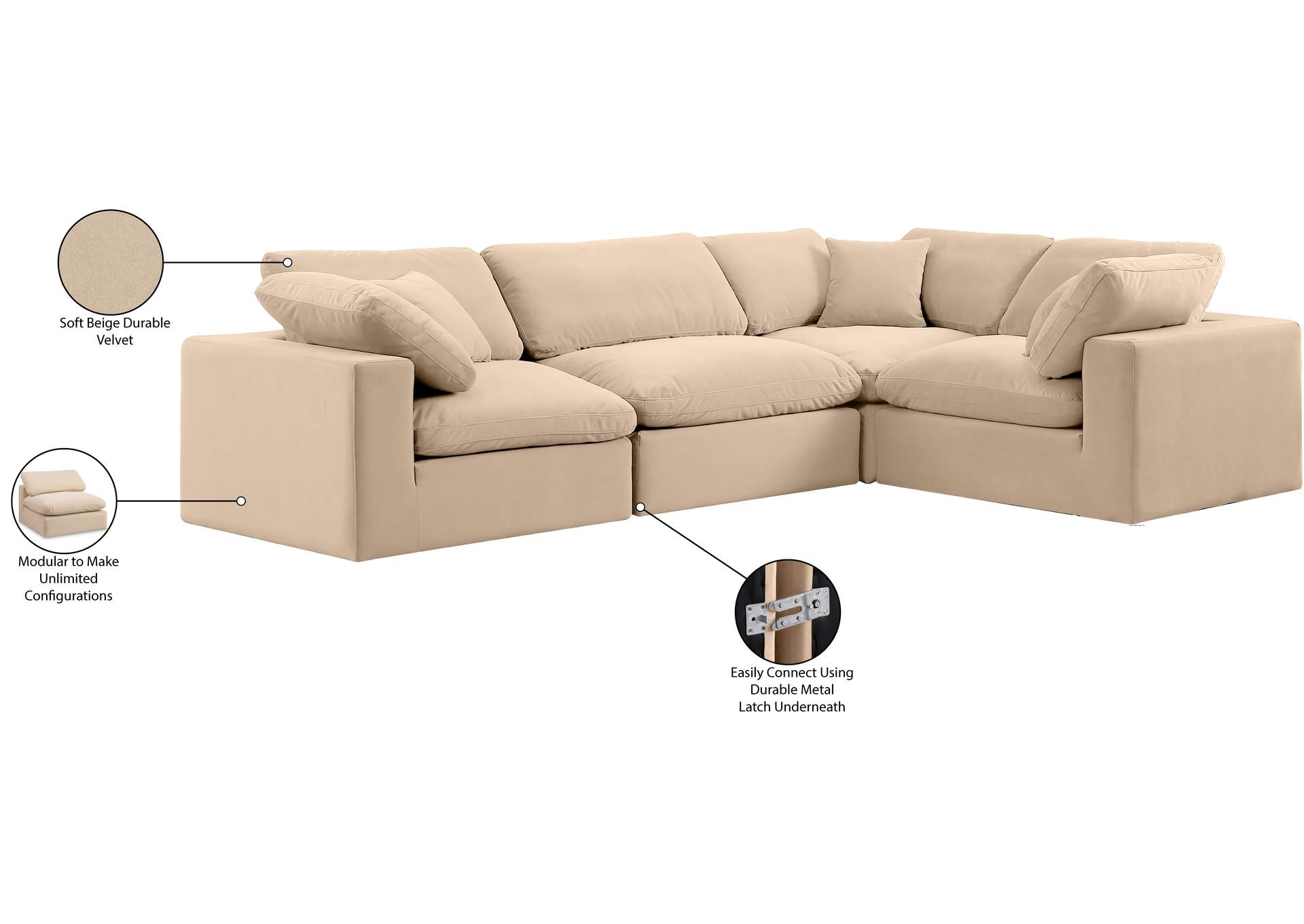 Comfy Beige Velvet Modular Sectional image 12
