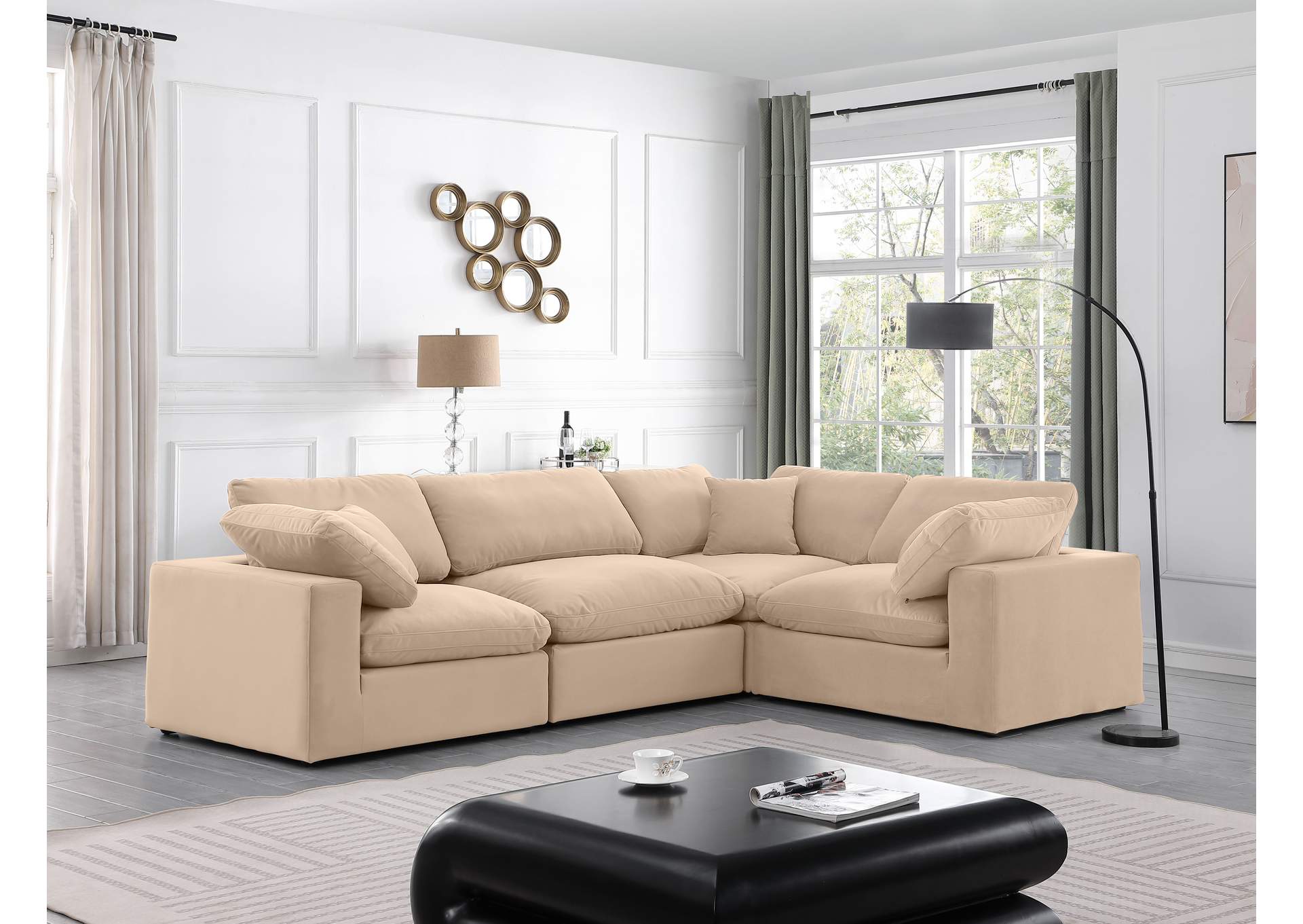 Comfy Beige Velvet Modular Sectional image 3