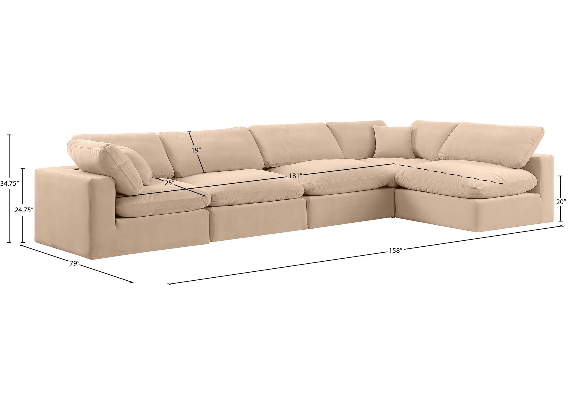 Comfy Beige Velvet Modular Sectional
