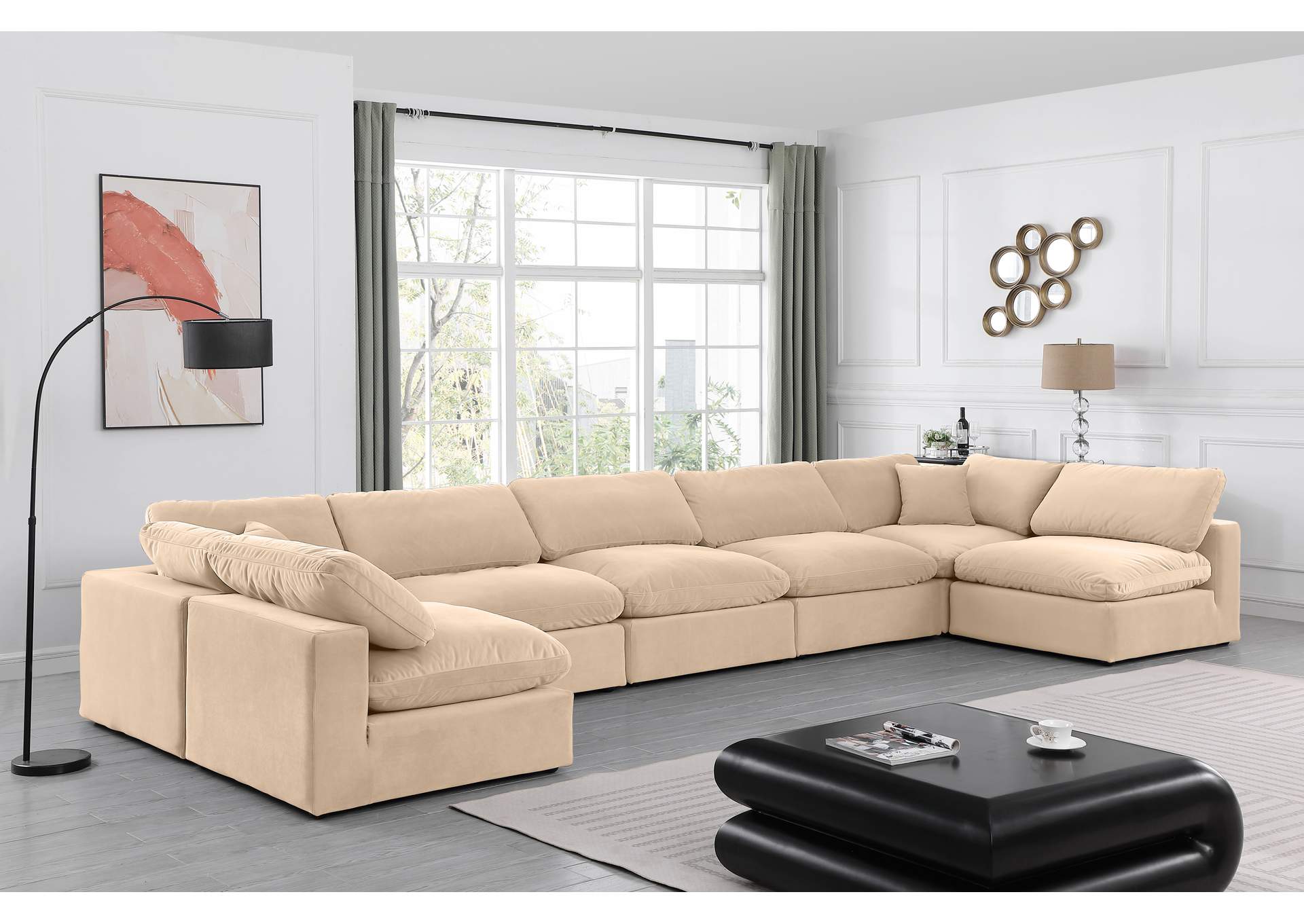 Comfy Beige Velvet Modular Sectional