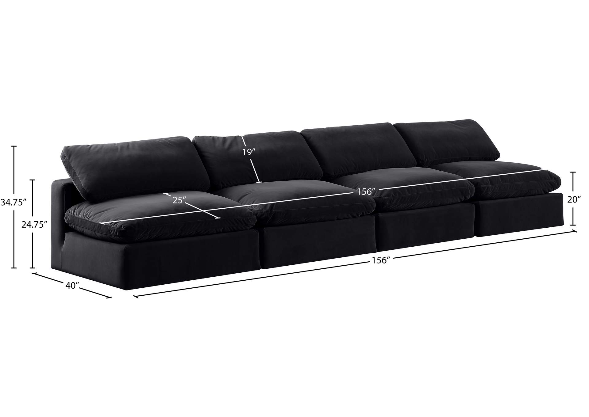 Comfy Black Velvet Modular Sofa