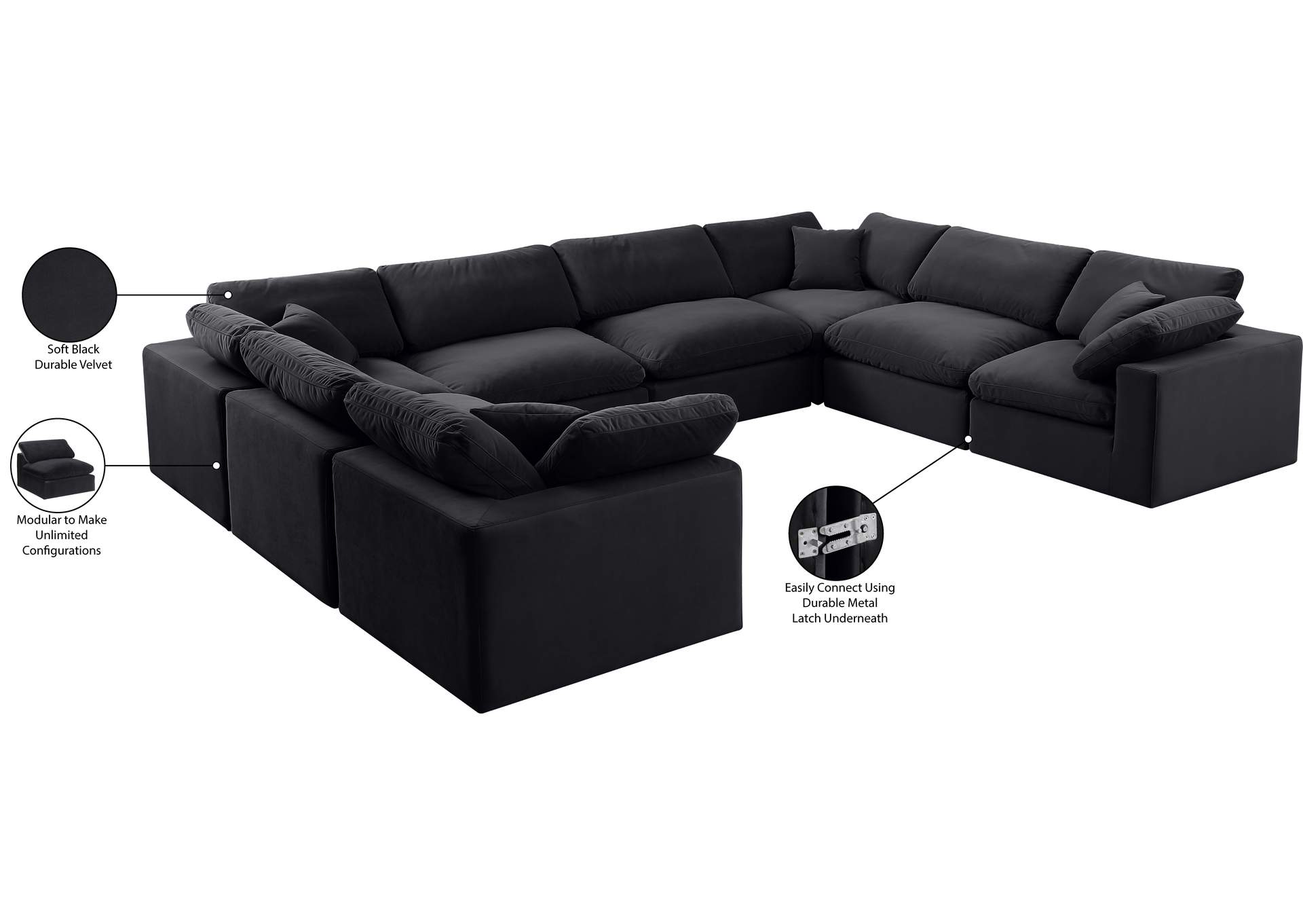 Comfy Black Velvet Modular Sectional