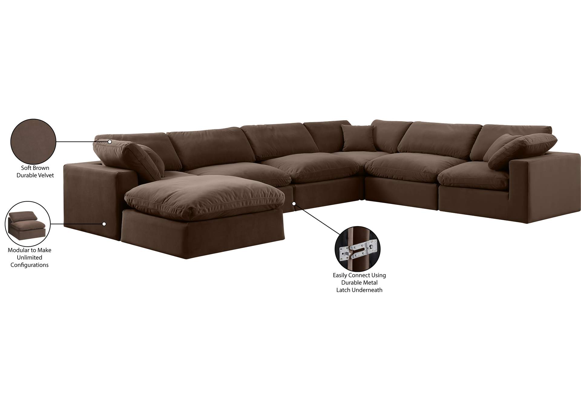 Comfy Brown Velvet Modular Sectional