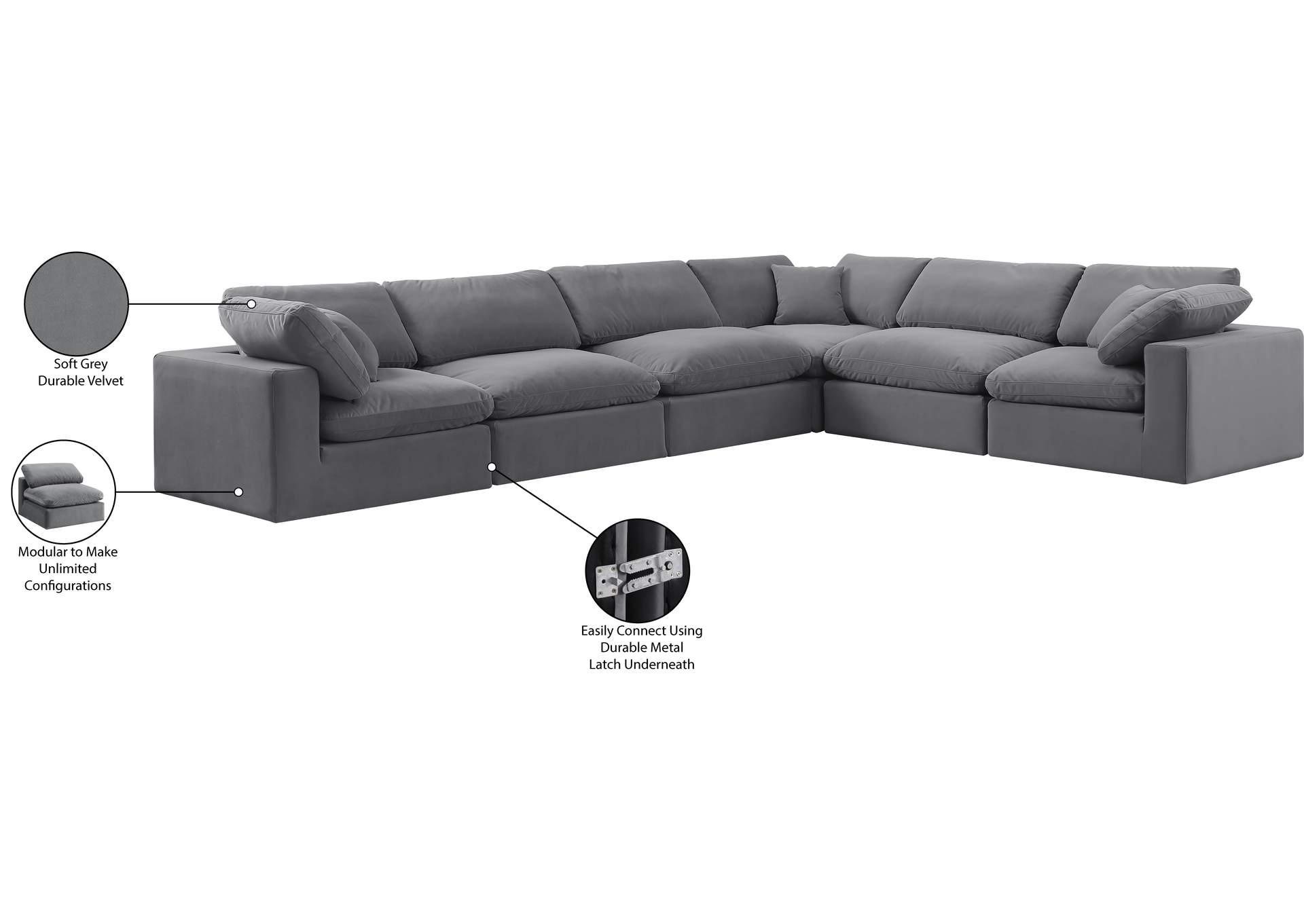 Comfy Grey Velvet Modular Sectional image 12