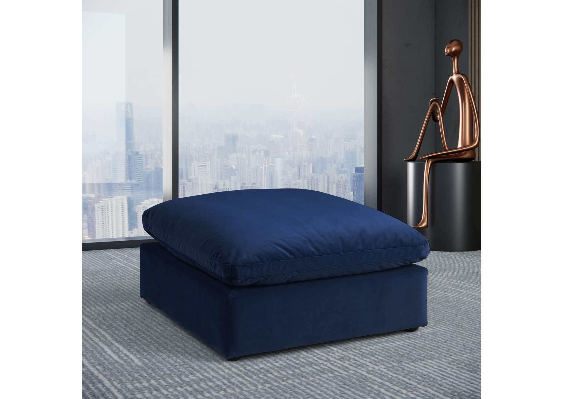 Comfy Navy Velvet Modular Ottoman