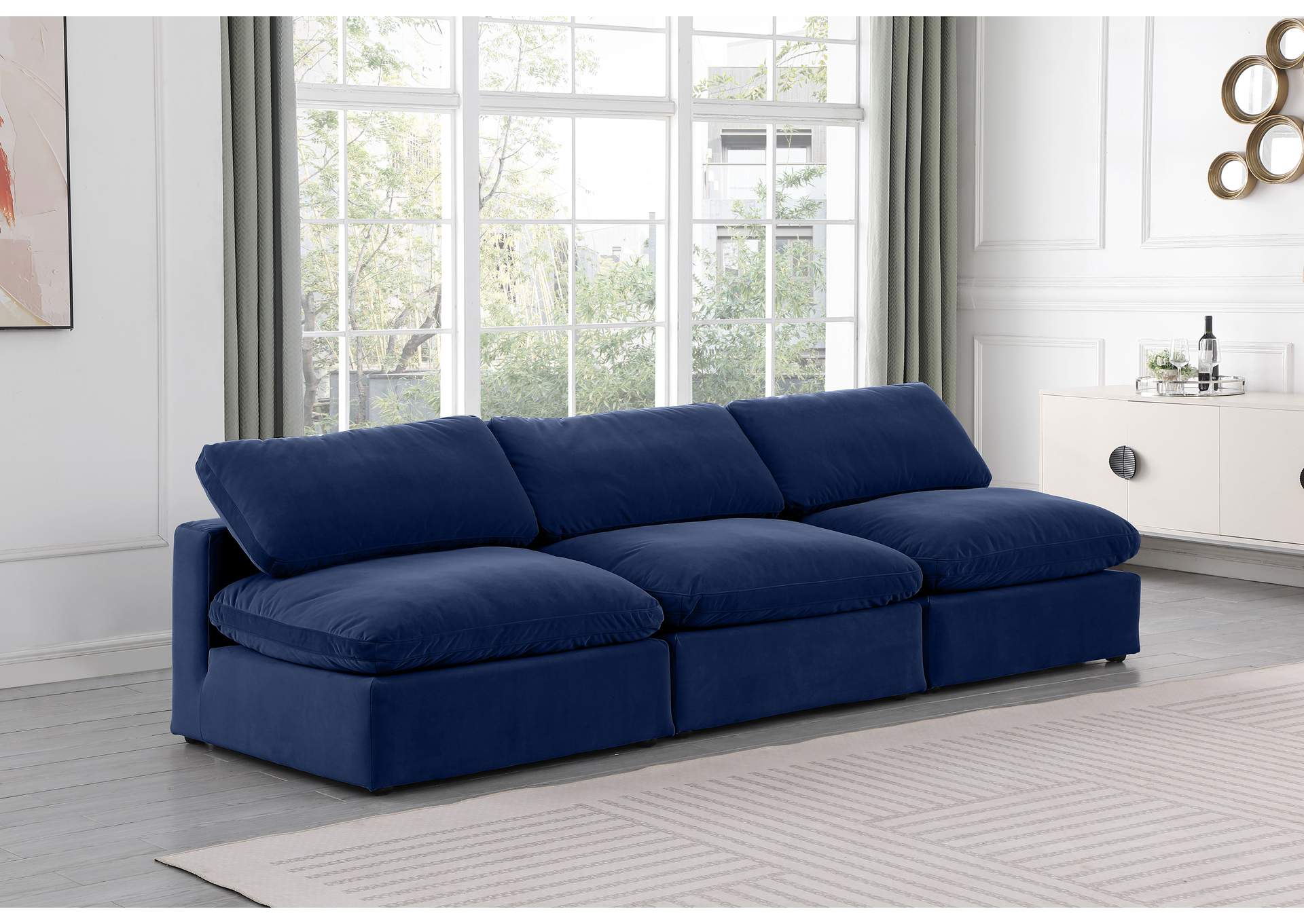 Comfy Navy Velvet Modular Sofa