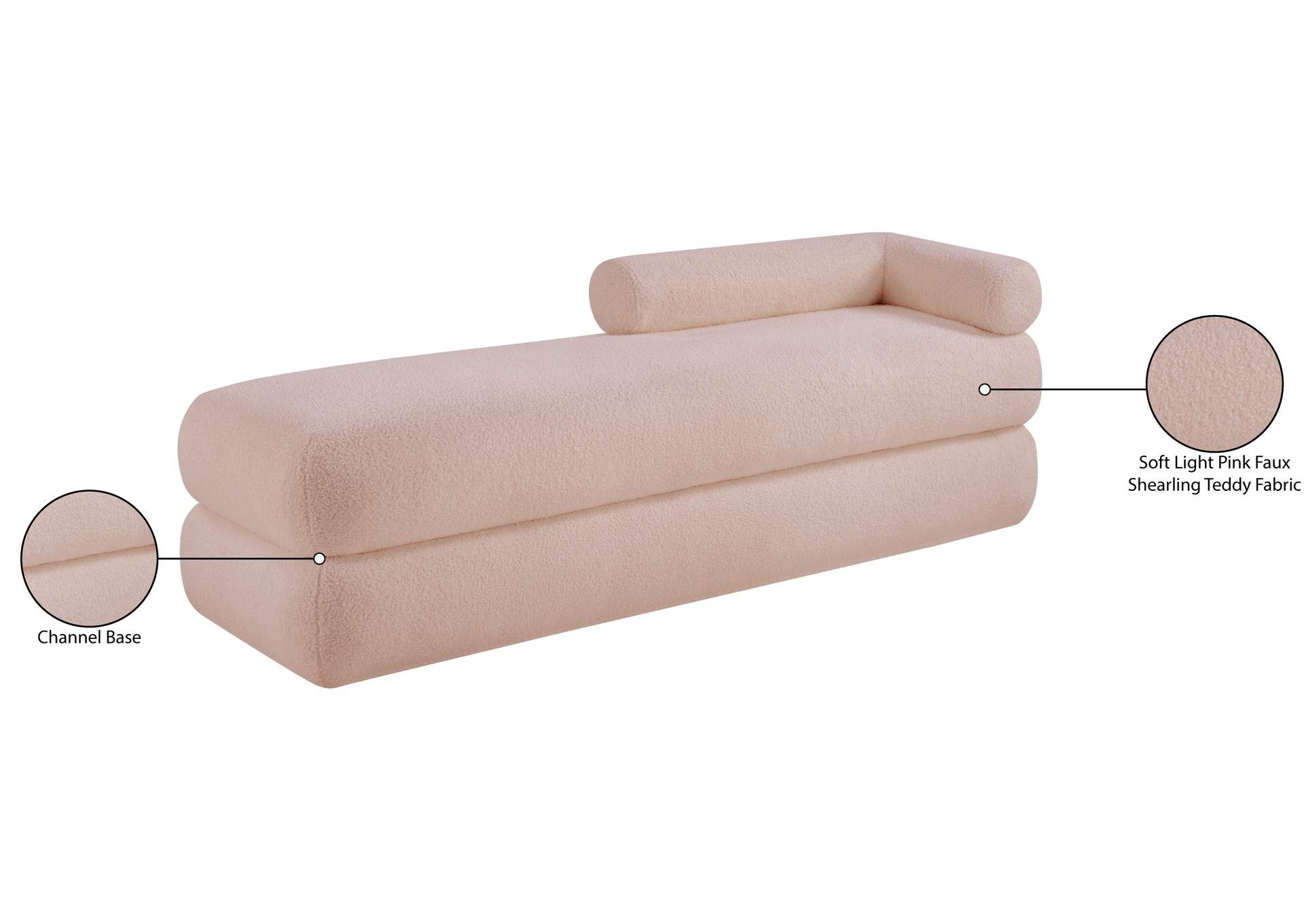 Kennedy Pink Faux Shearling Teddy Fabric Bench image 15