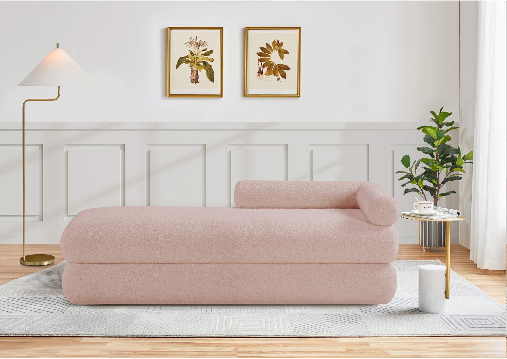 Kennedy Pink Faux Shearling Teddy Fabric Bench image 3