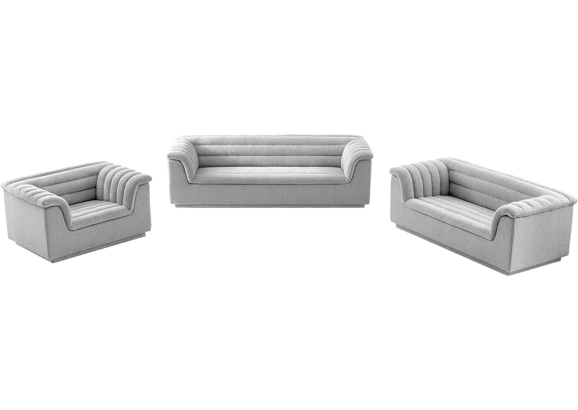 Cascade Grey Boucle Fabric Loveseat