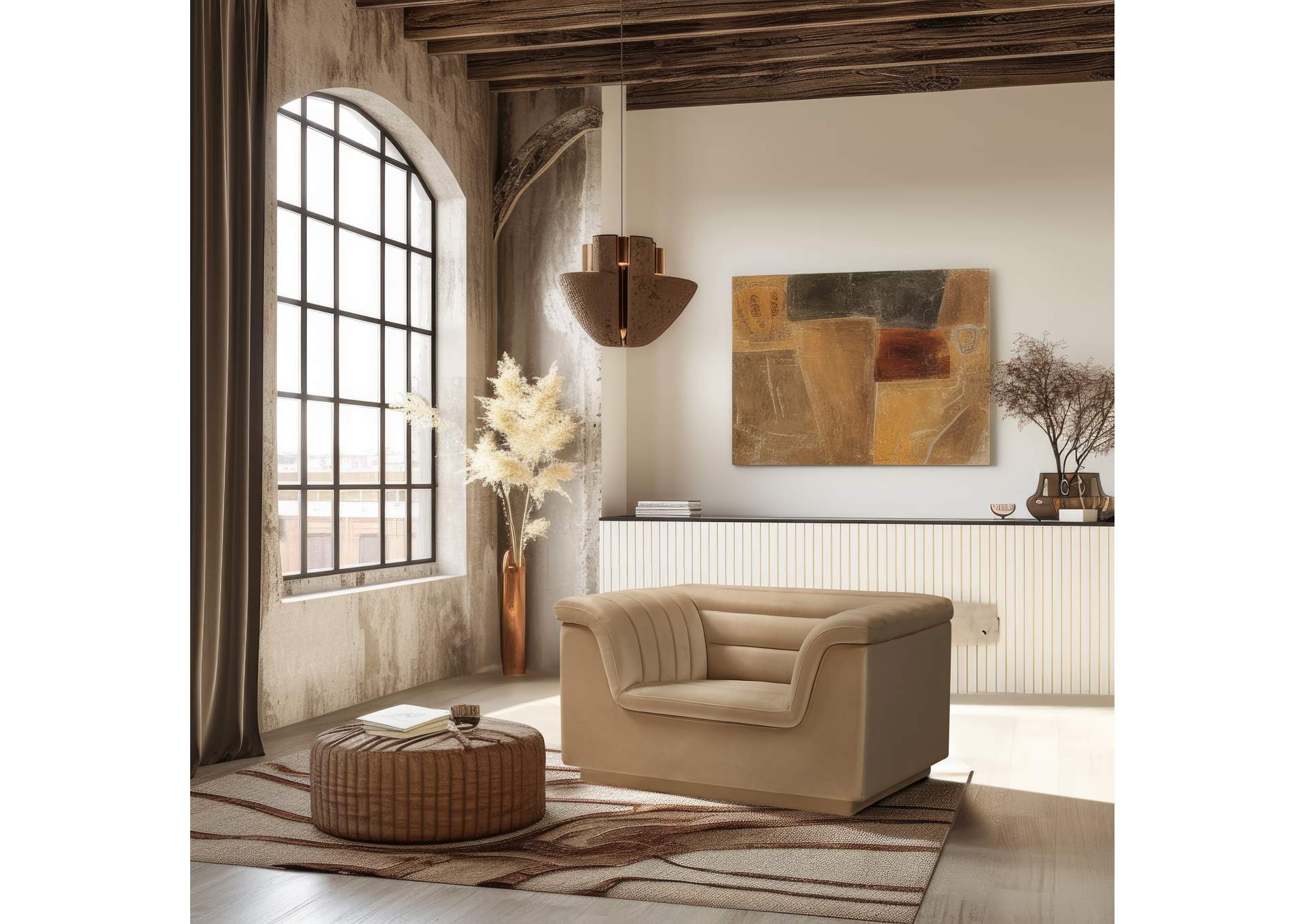 Cascade Camel Velvet Fabric Chair