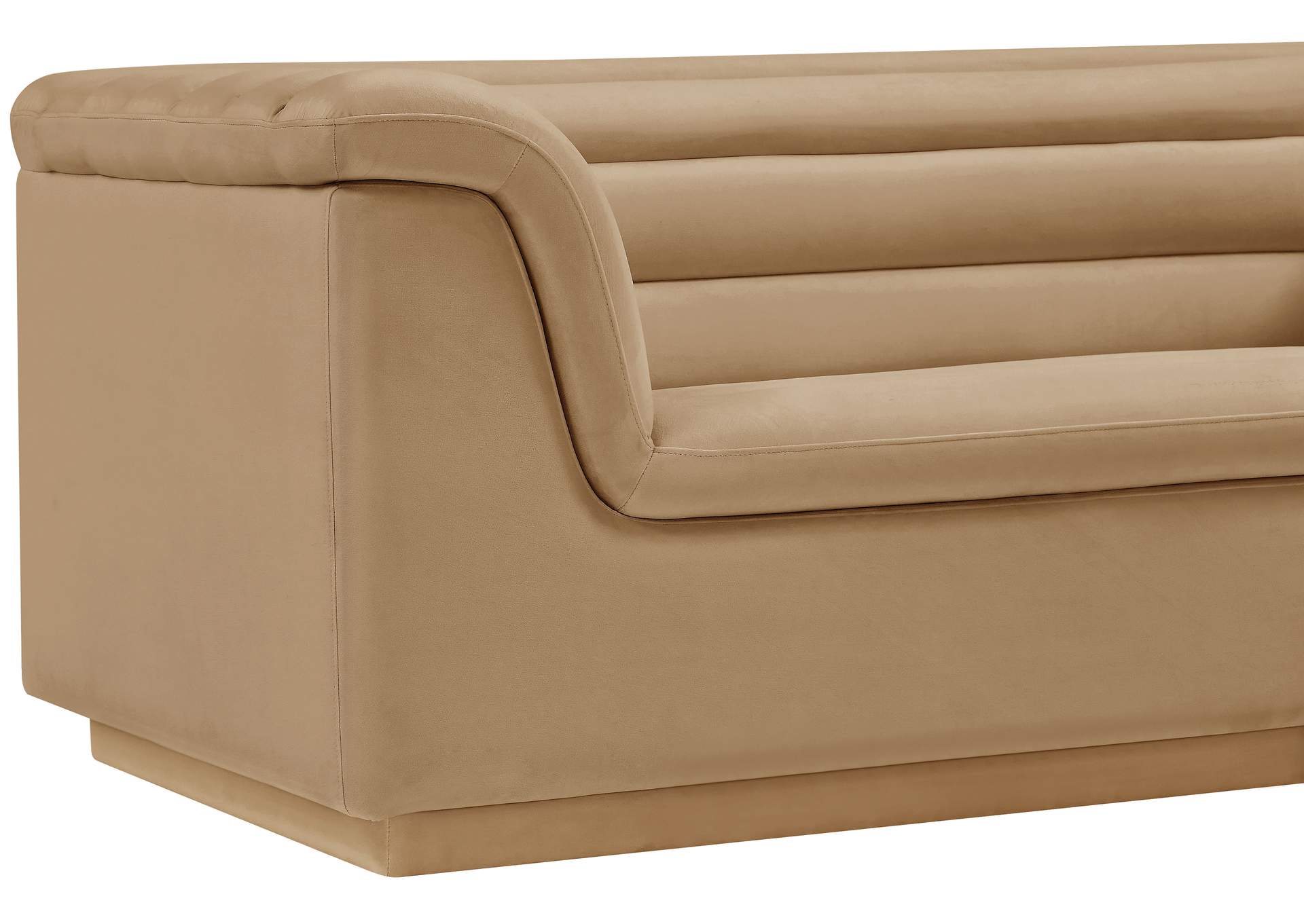 Cascade Camel Velvet Fabric Loveseat