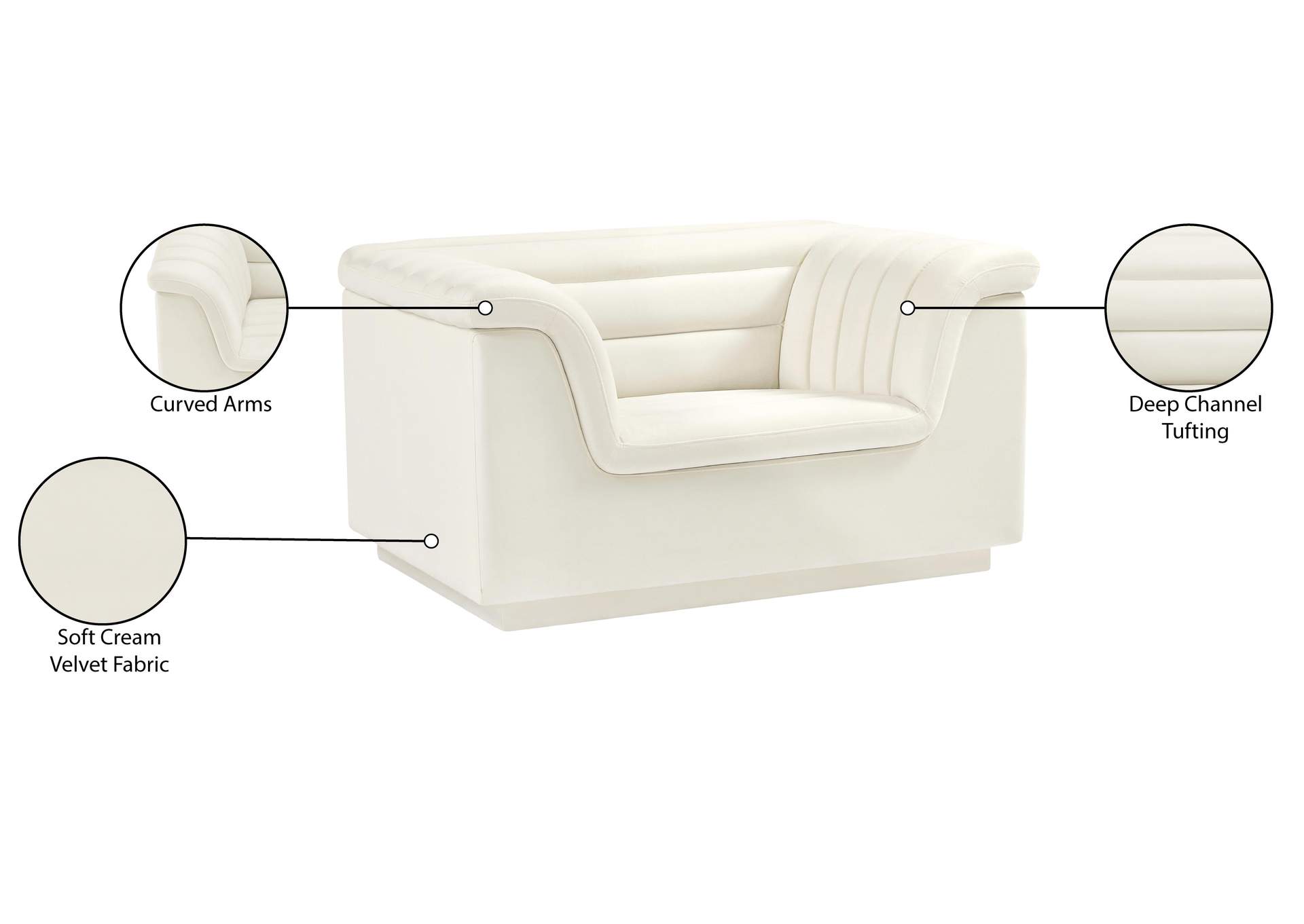 Cascade Cream Velvet Fabric Chair