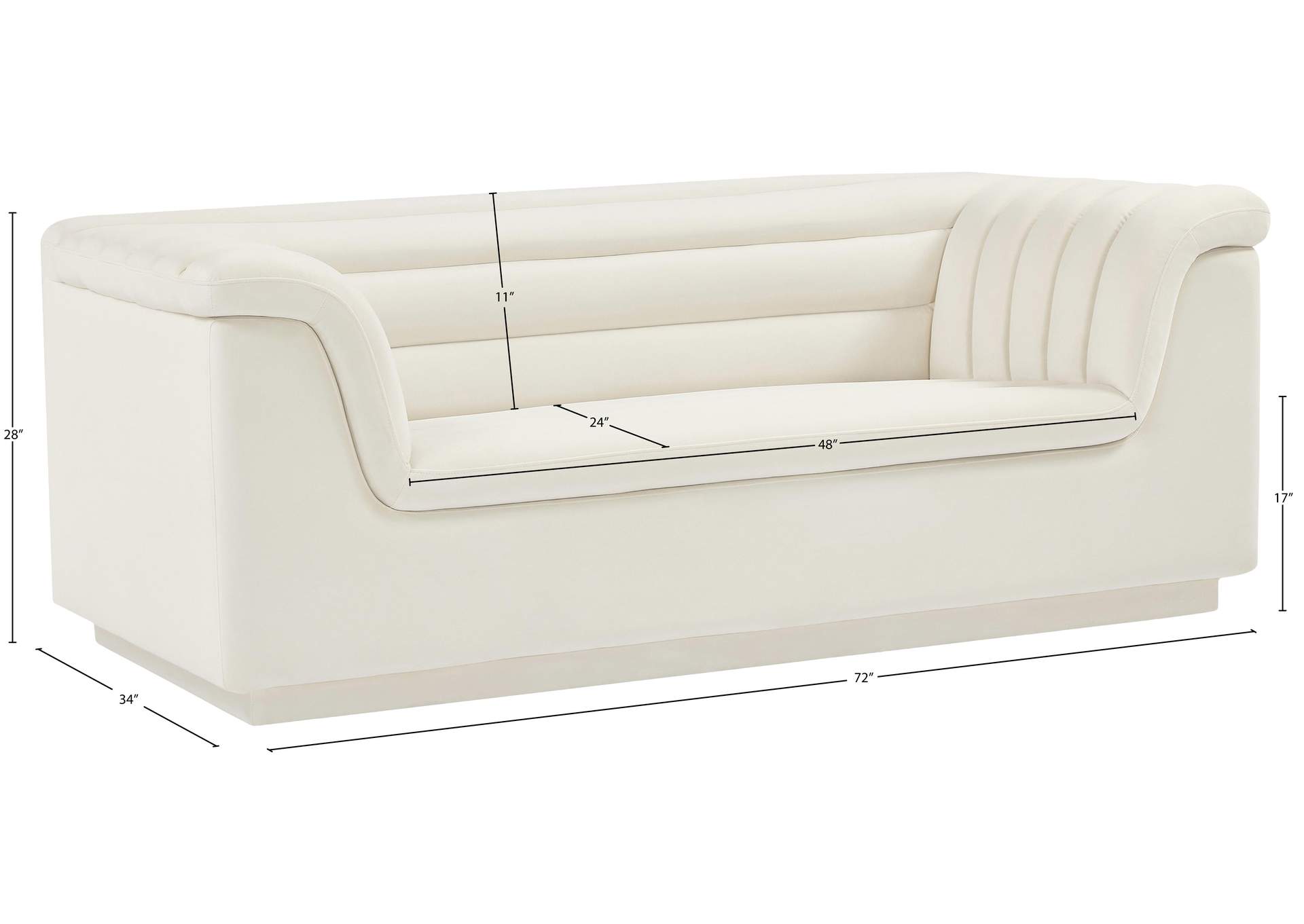 Cascade Cream Velvet Fabric Loveseat image 5