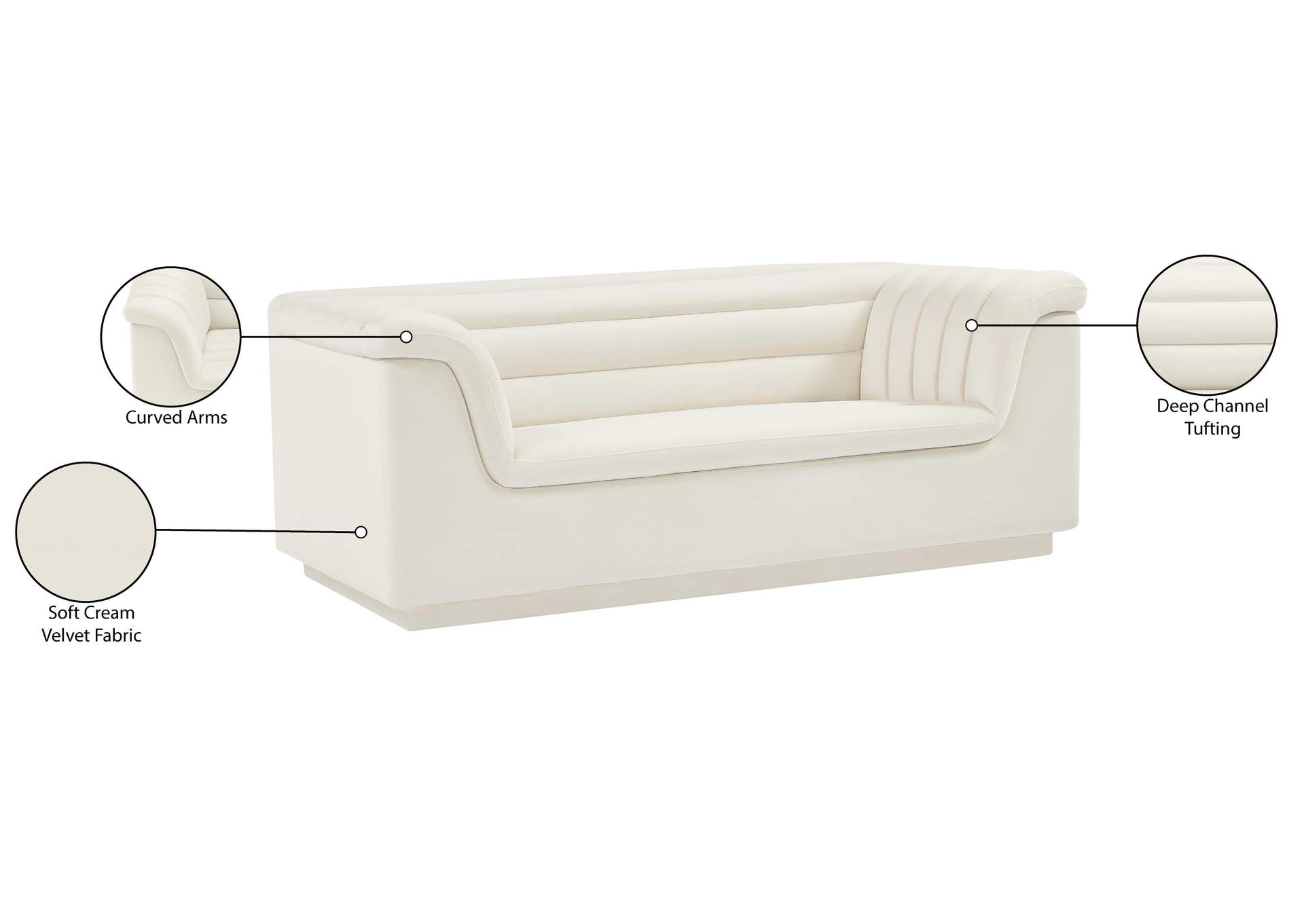 Cascade Cream Velvet Fabric Loveseat image 4