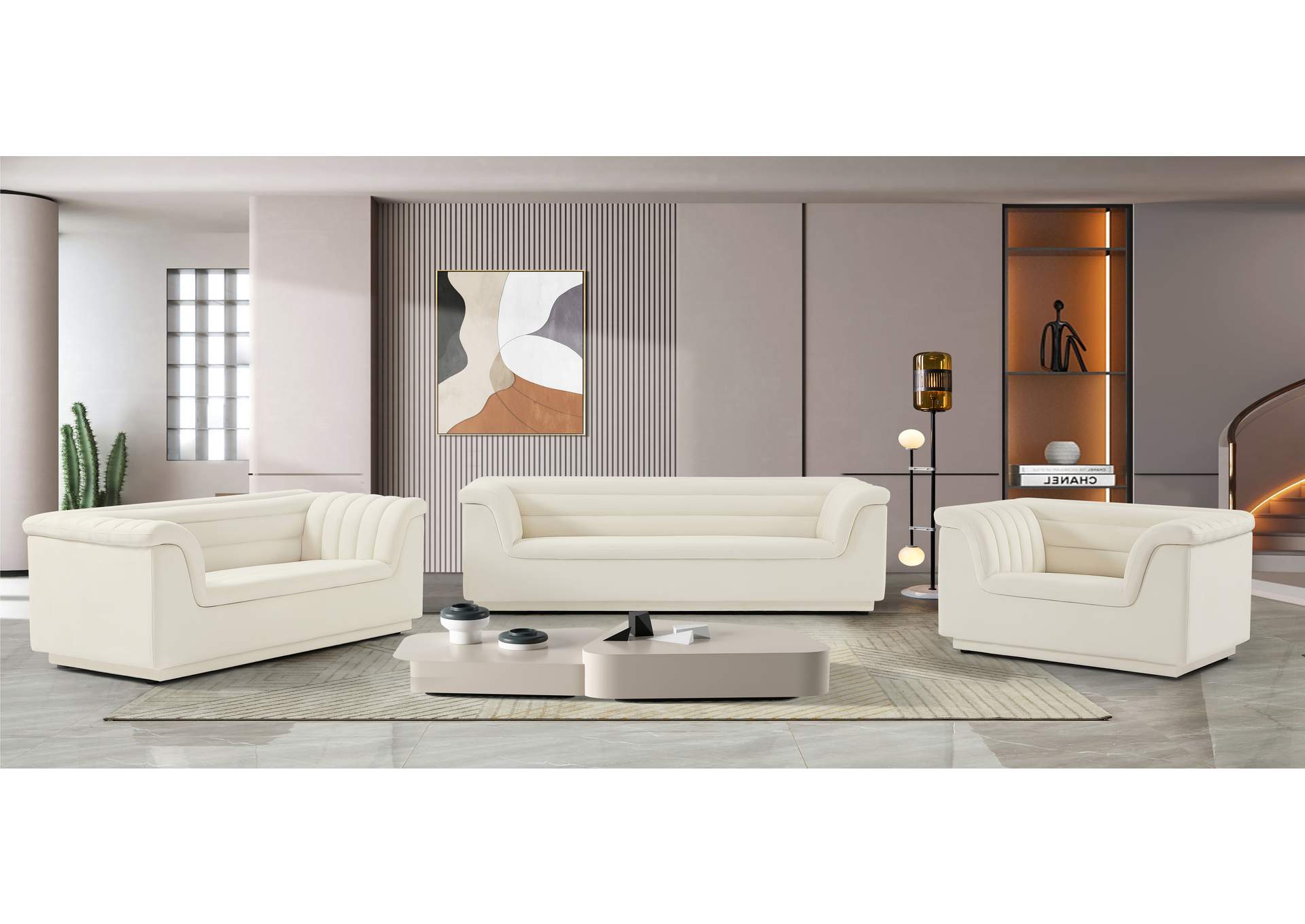 Cascade Cream Velvet Fabric Loveseat image 6