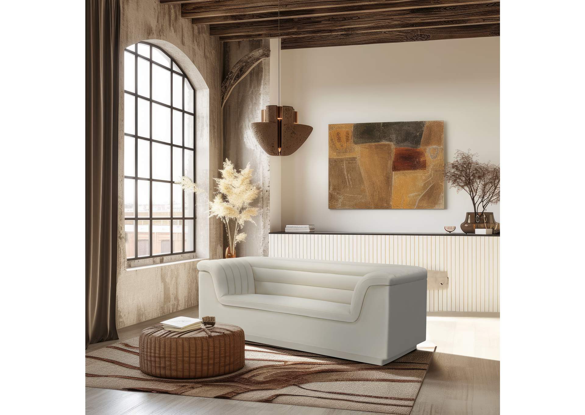 Cascade Cream Velvet Fabric Loveseat image 19