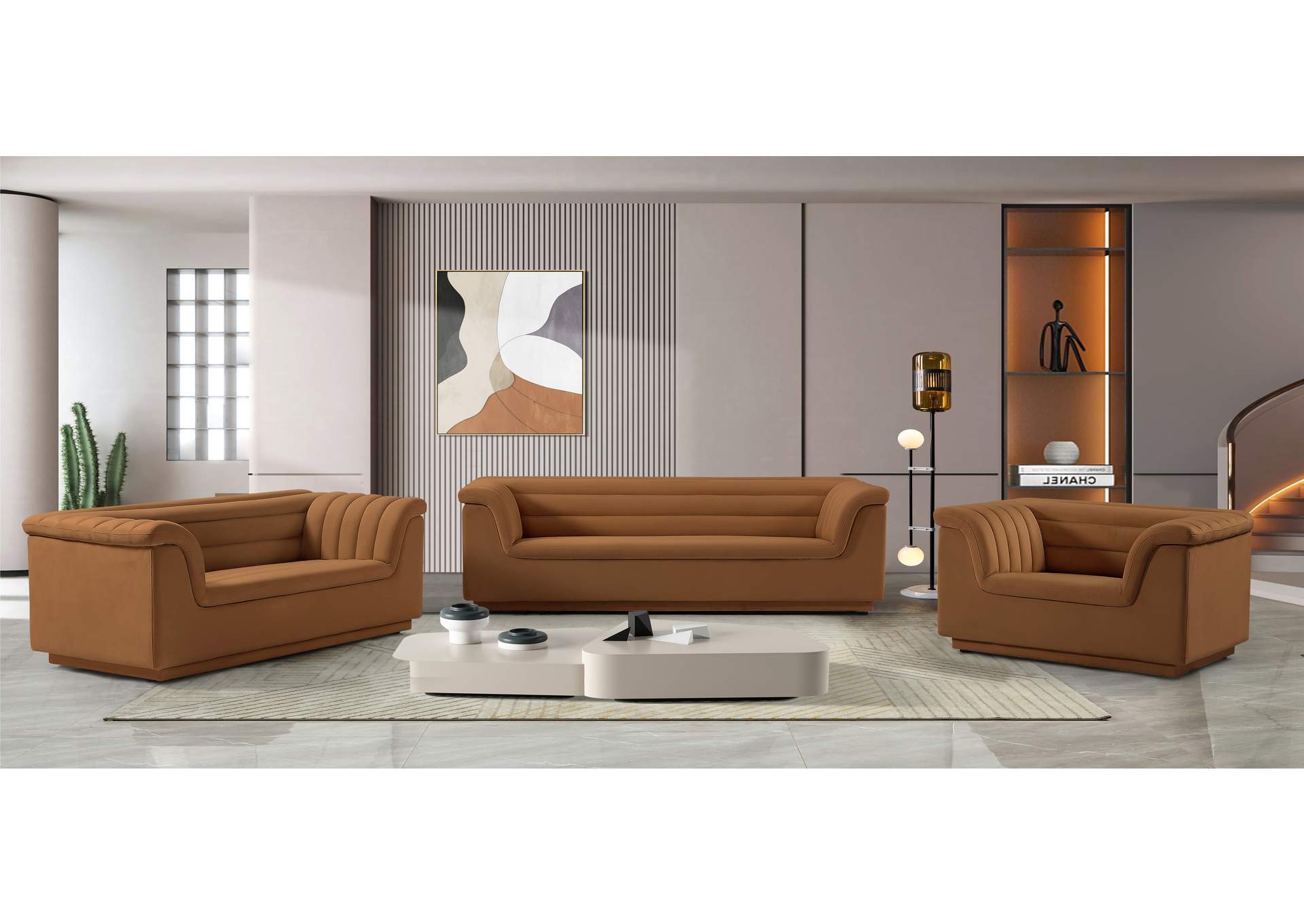 Cascade Saddle Velvet Fabric Loveseat