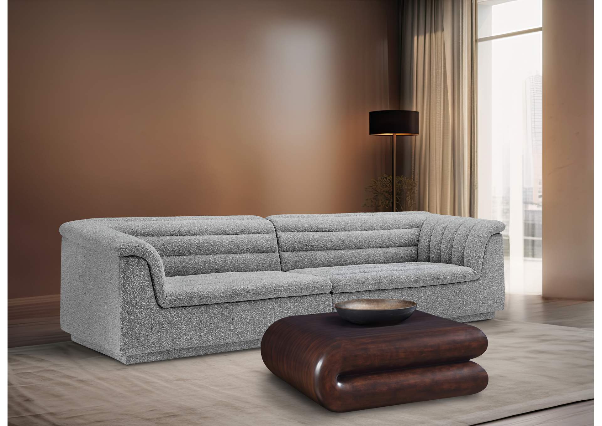 Cascade Grey Boucle Fabric Modular Sofa