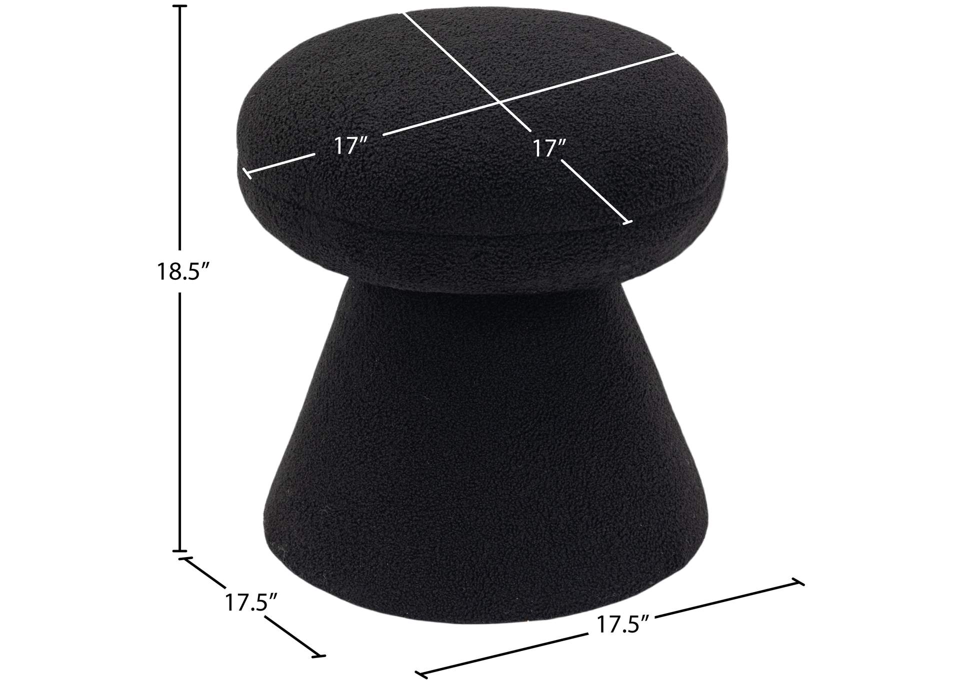 Drum Black Faux Shearling Teddy Fabric Ottoman - Stool