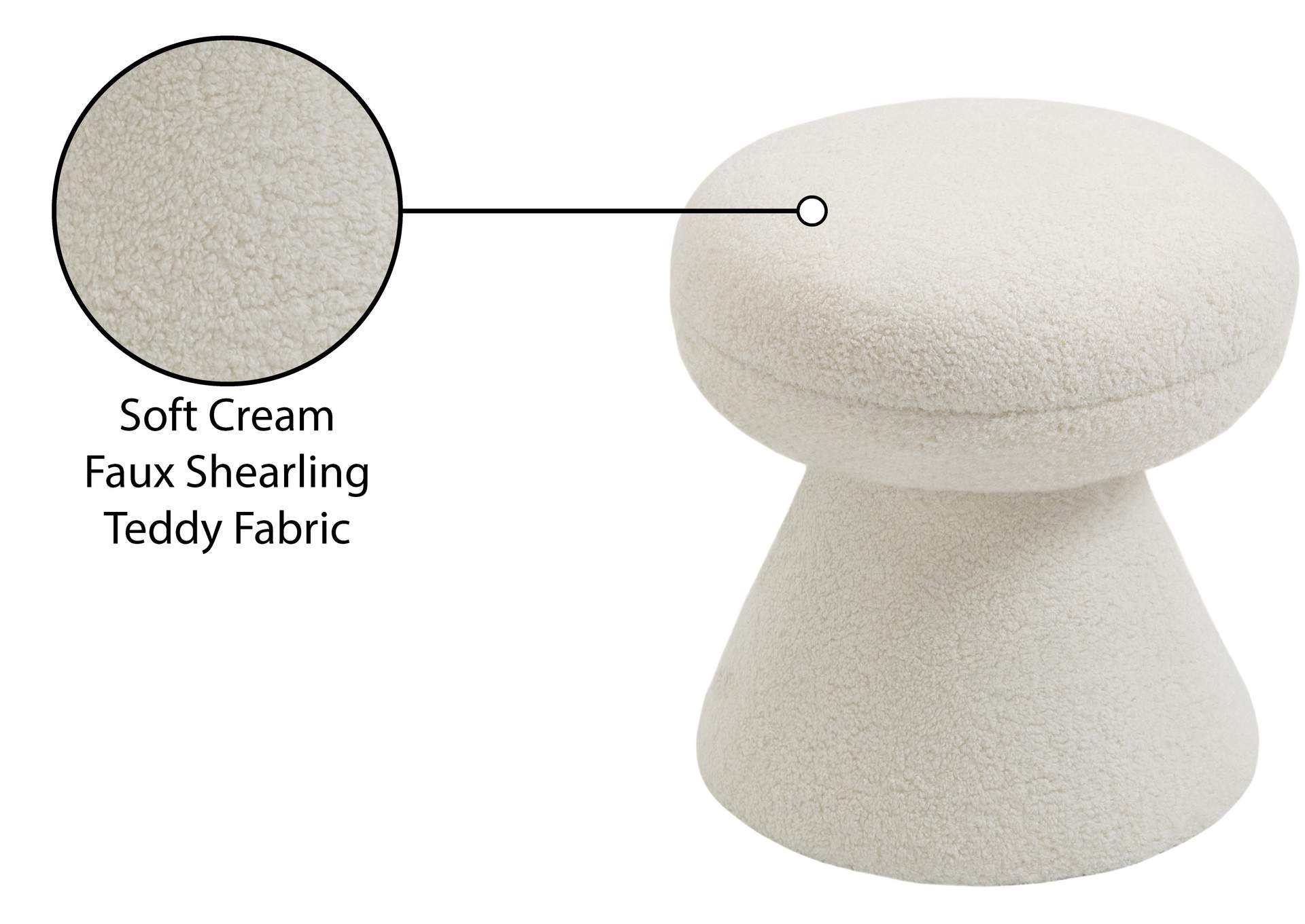 Drum Cream Faux Shearling Teddy Fabric Ottoman - Stool