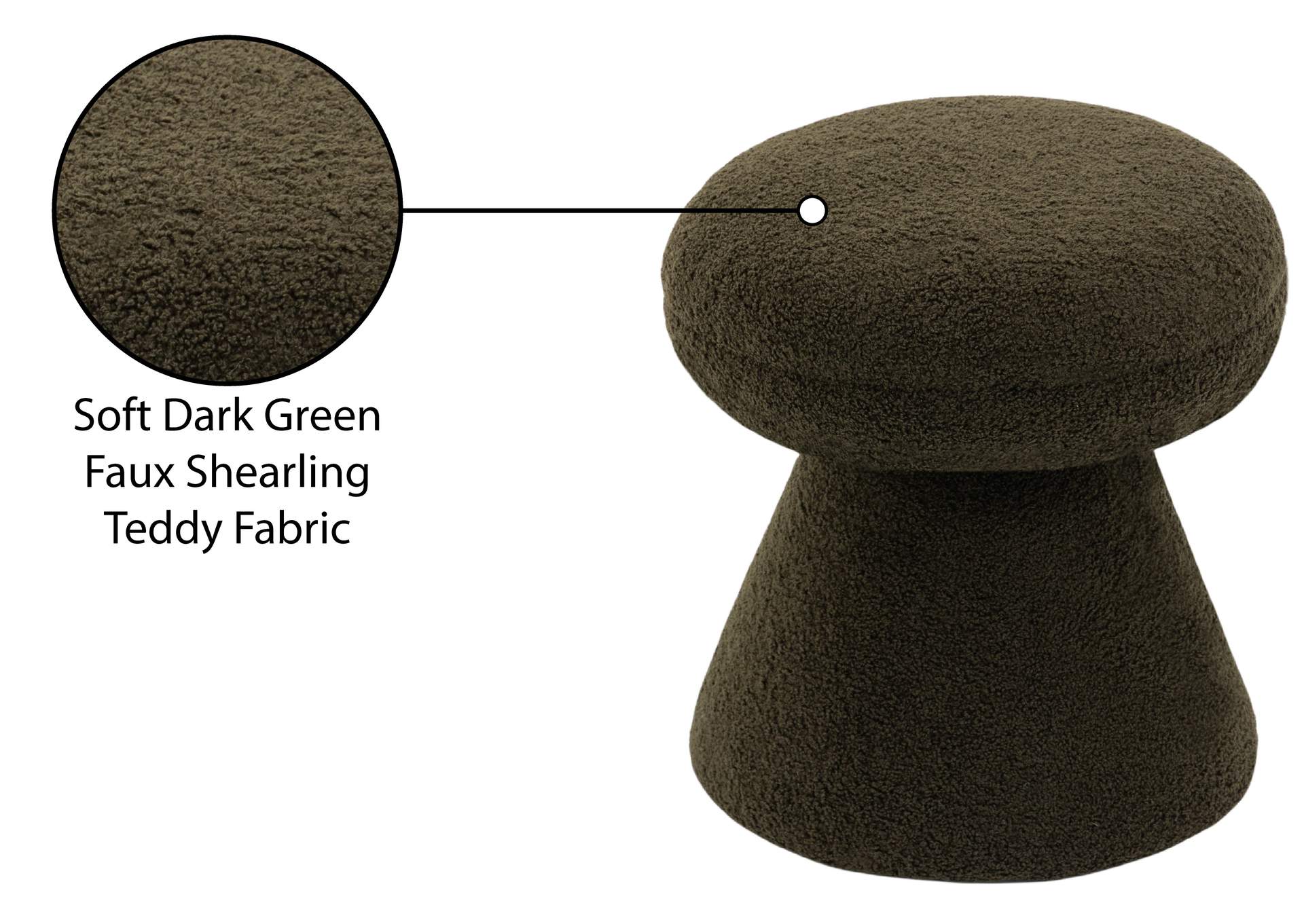 Drum Green Faux Shearling Teddy Fabric Ottoman - Stool