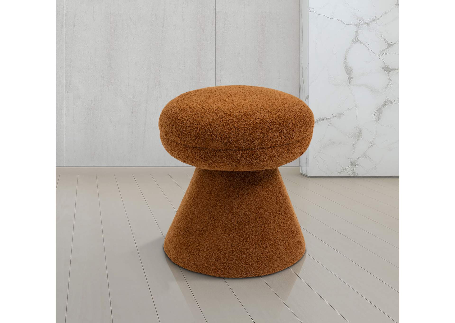 Drum Saddle Faux Shearling Teddy Fabric Ottoman - Stool