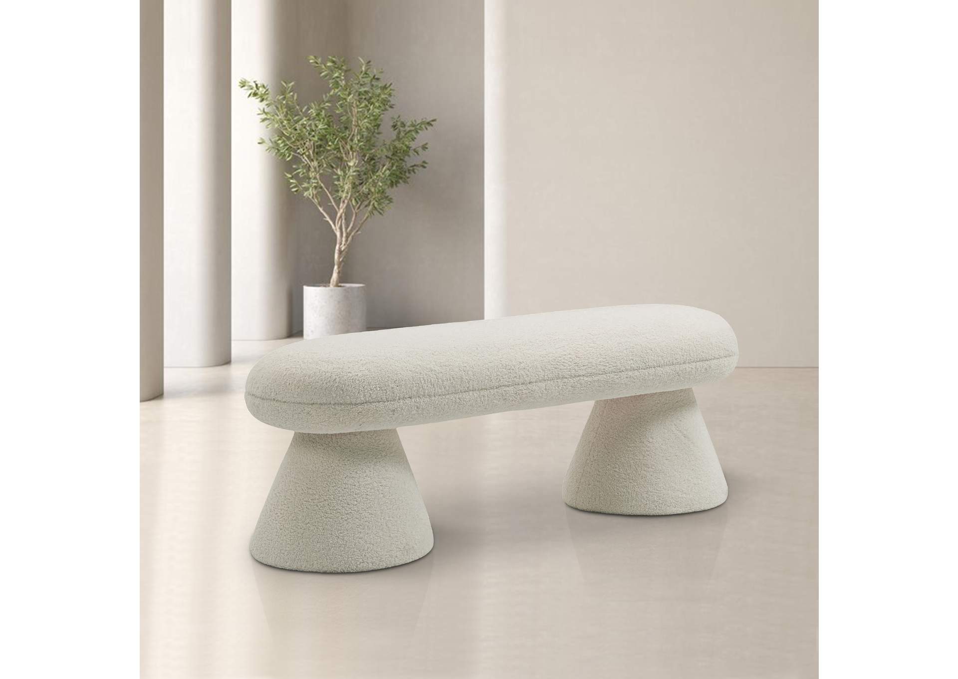 Drum Beige Faux Shearling Teddy Fabric Bench