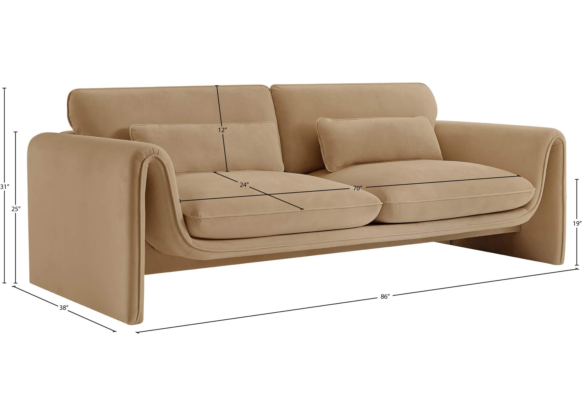 Sloan Camel Velvet Fabric Sofa