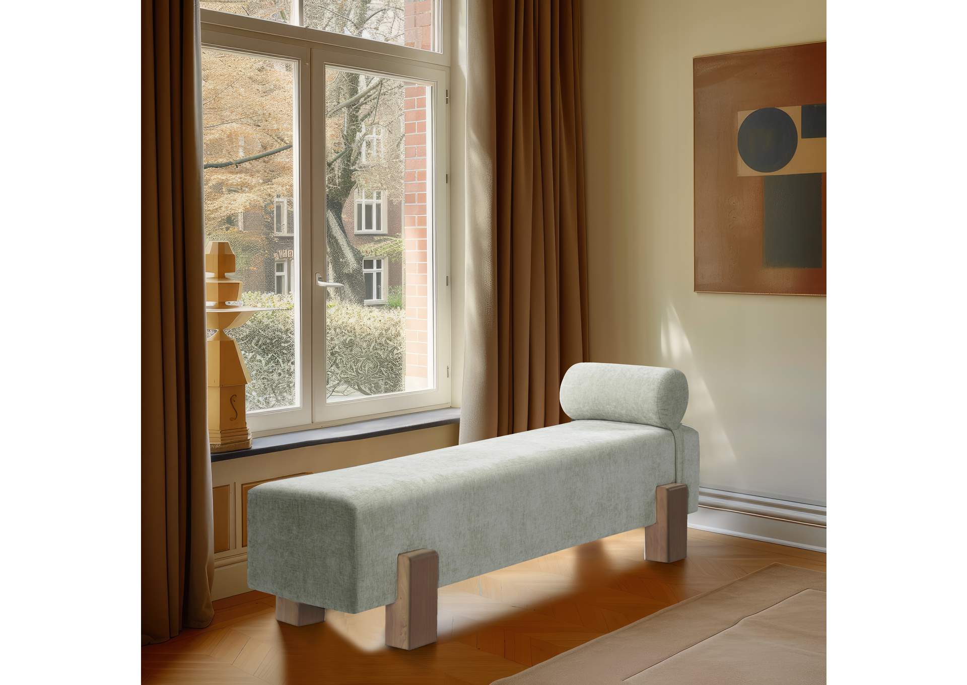Edison Mint Green Chenille Fabric Bench
