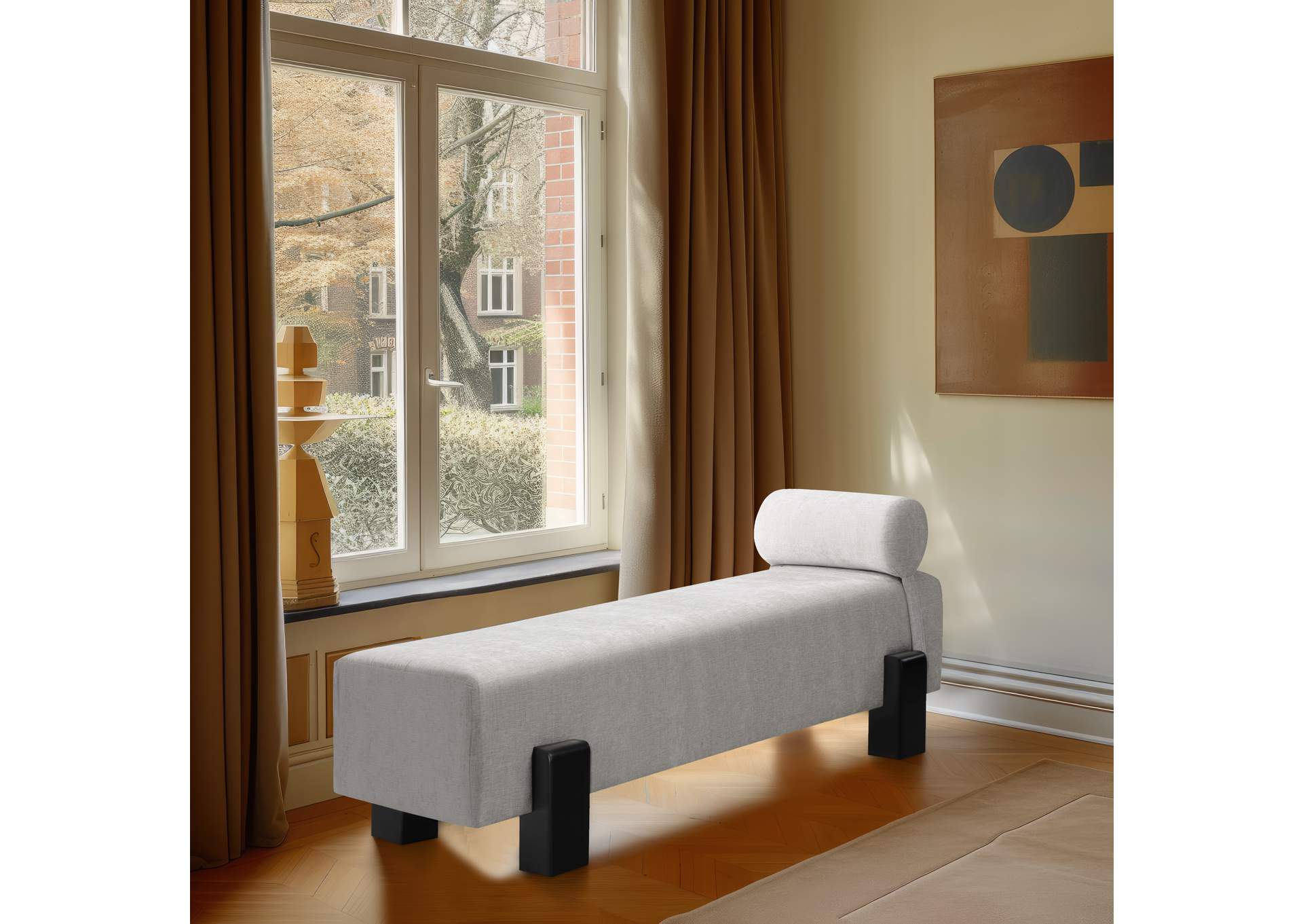 Edison Light Grey Chenille Fabric Bench