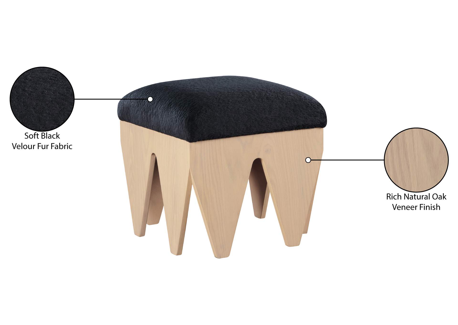 Altair Black Velour Fur Fabric Bench image 8