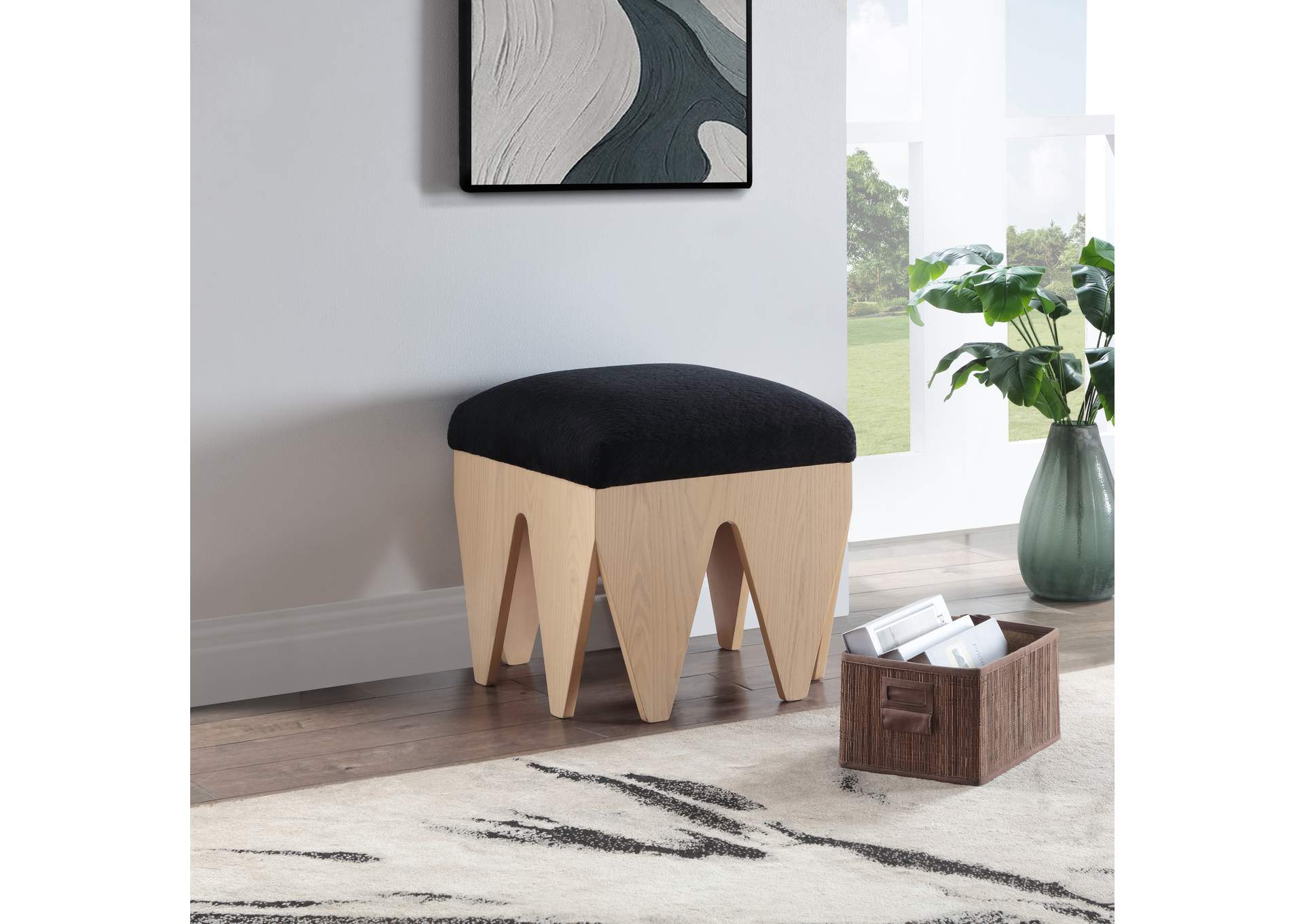 Altair Black Velour Fur Fabric Bench image 3
