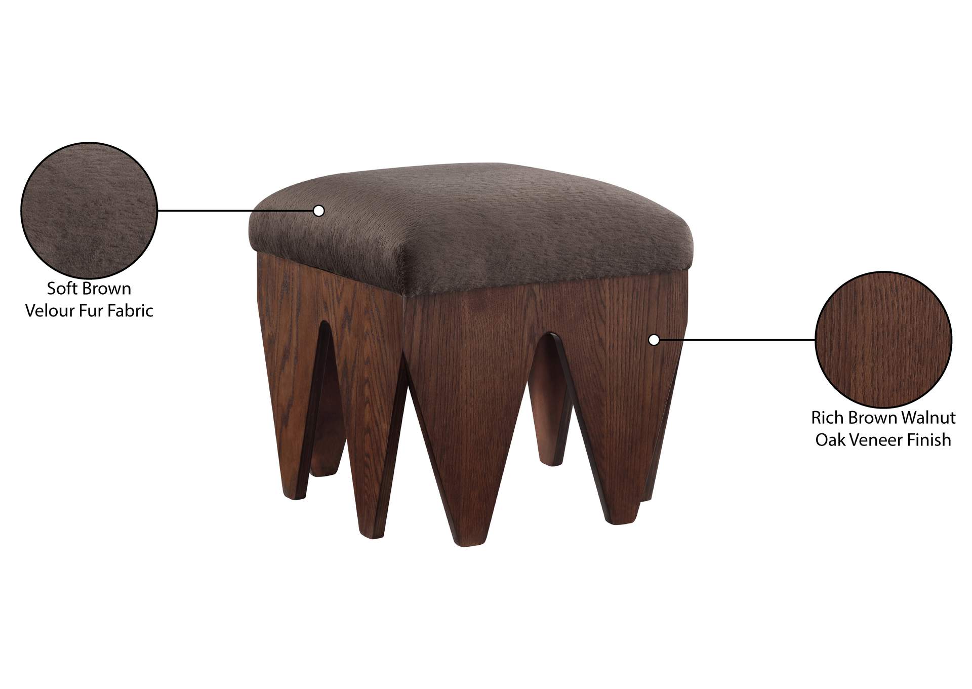 Altair Brown Velour Fur Fabric Bench image 8
