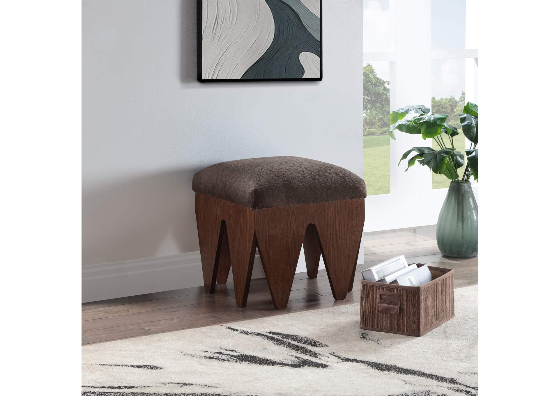 Altair Brown Velour Fur Fabric Bench image 3