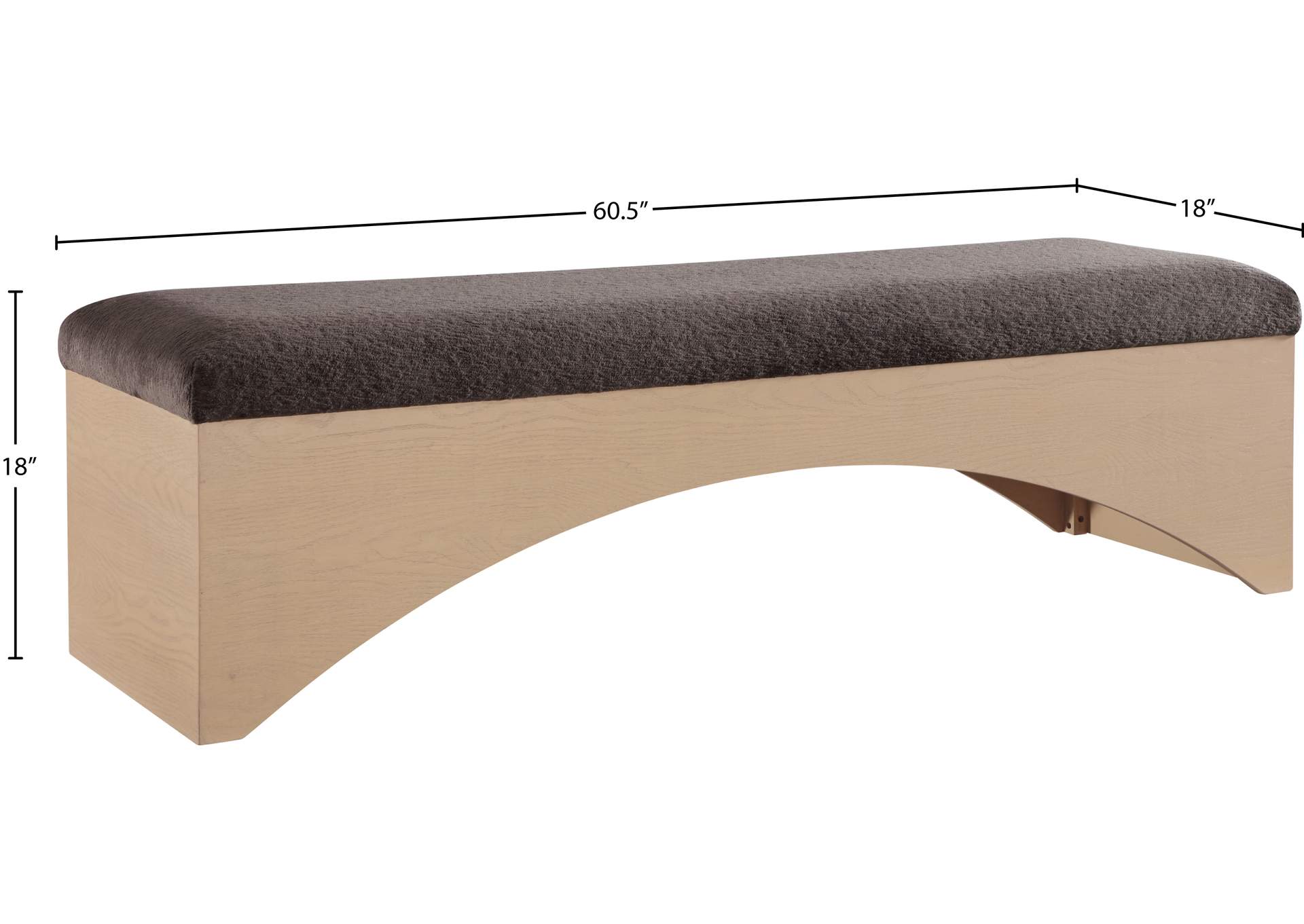 Lawson Brown Velour Fur Fabric Bench image 8