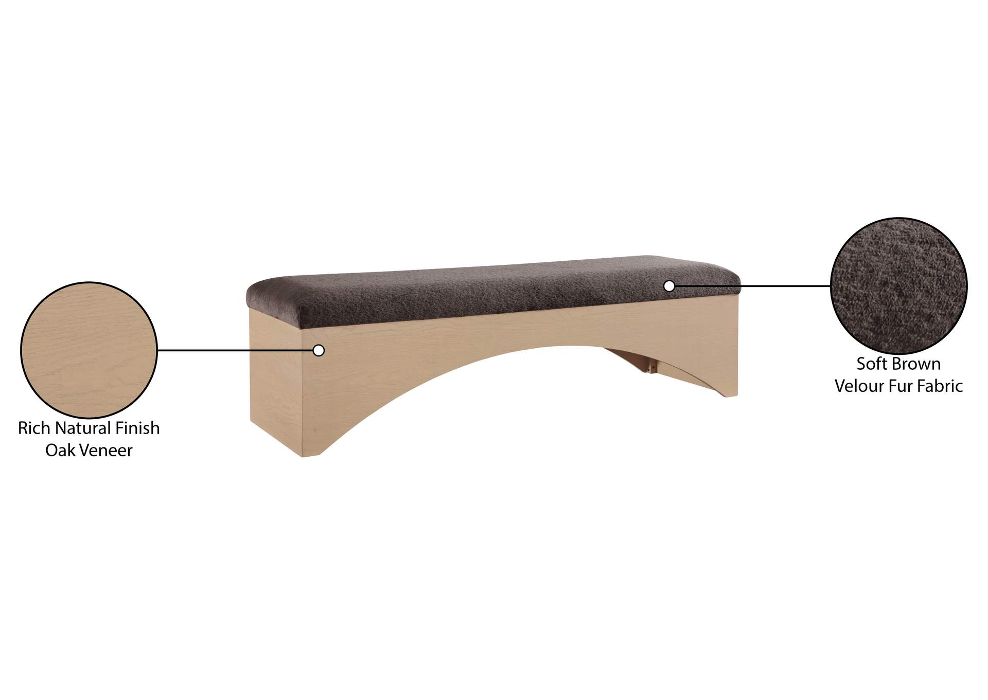 Lawson Brown Velour Fur Fabric Bench image 9